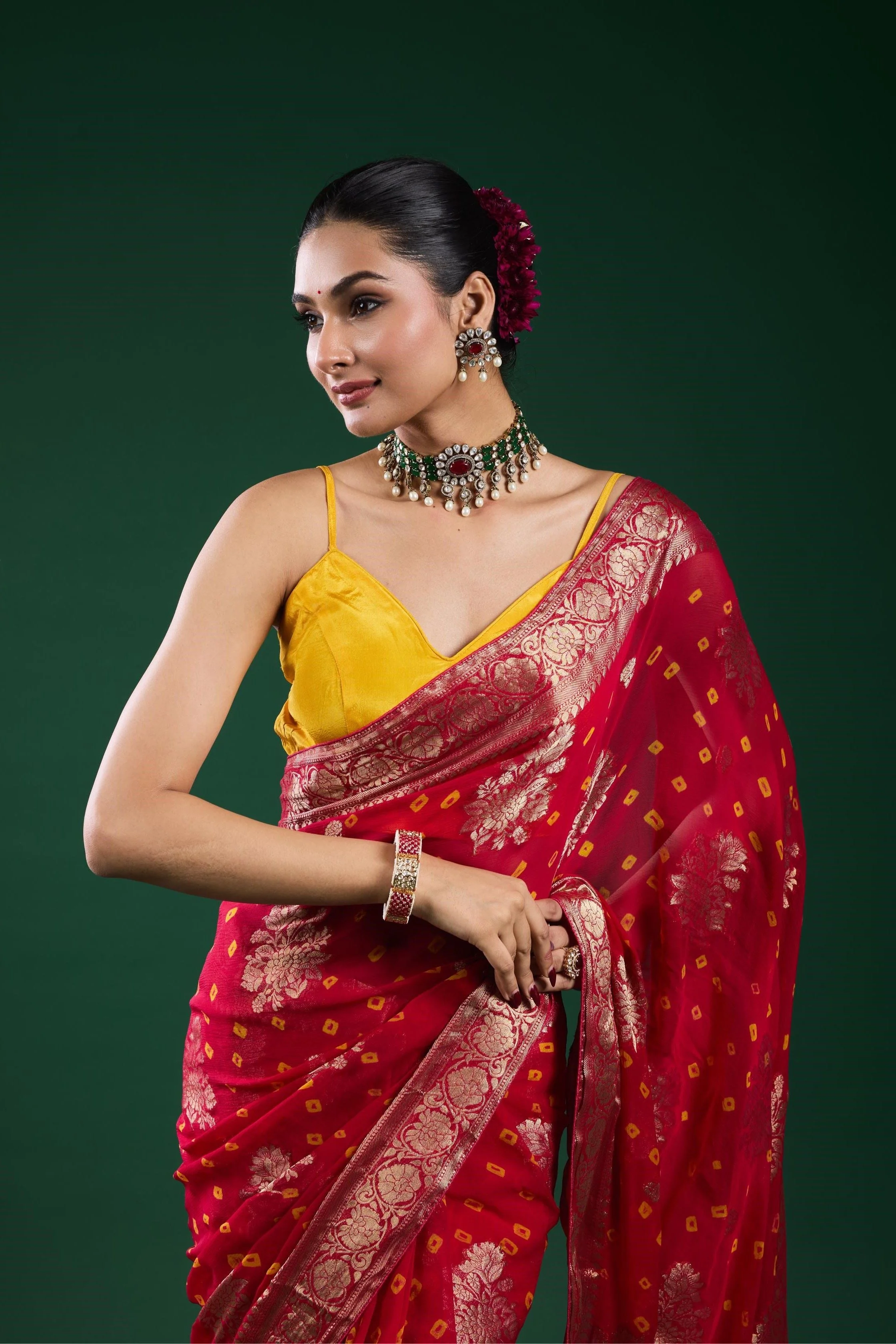 Red Bandhej Dola Silk Saree - Image 7