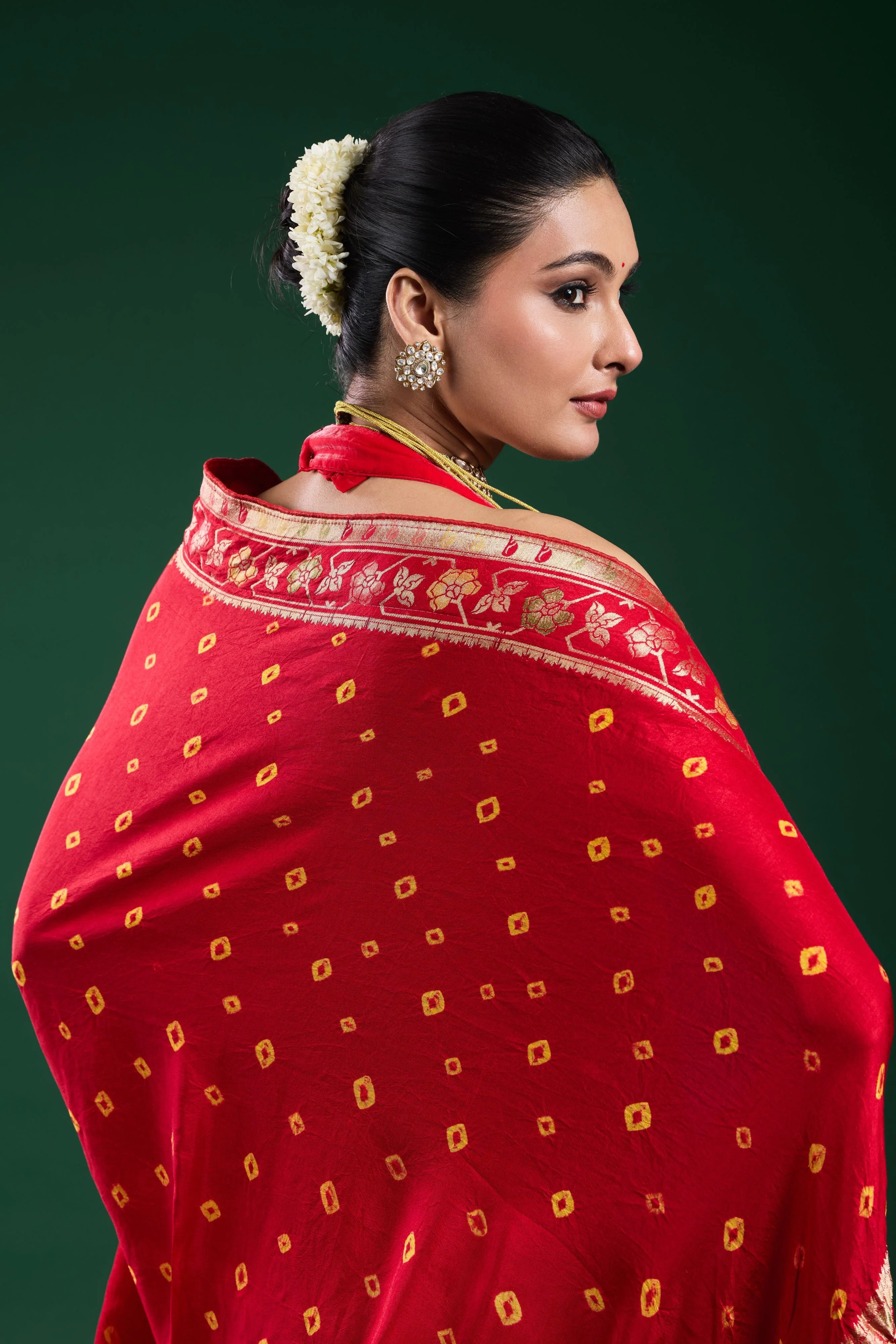 Royal Scarlet Bandhani Dola Silk Saree - Image 7