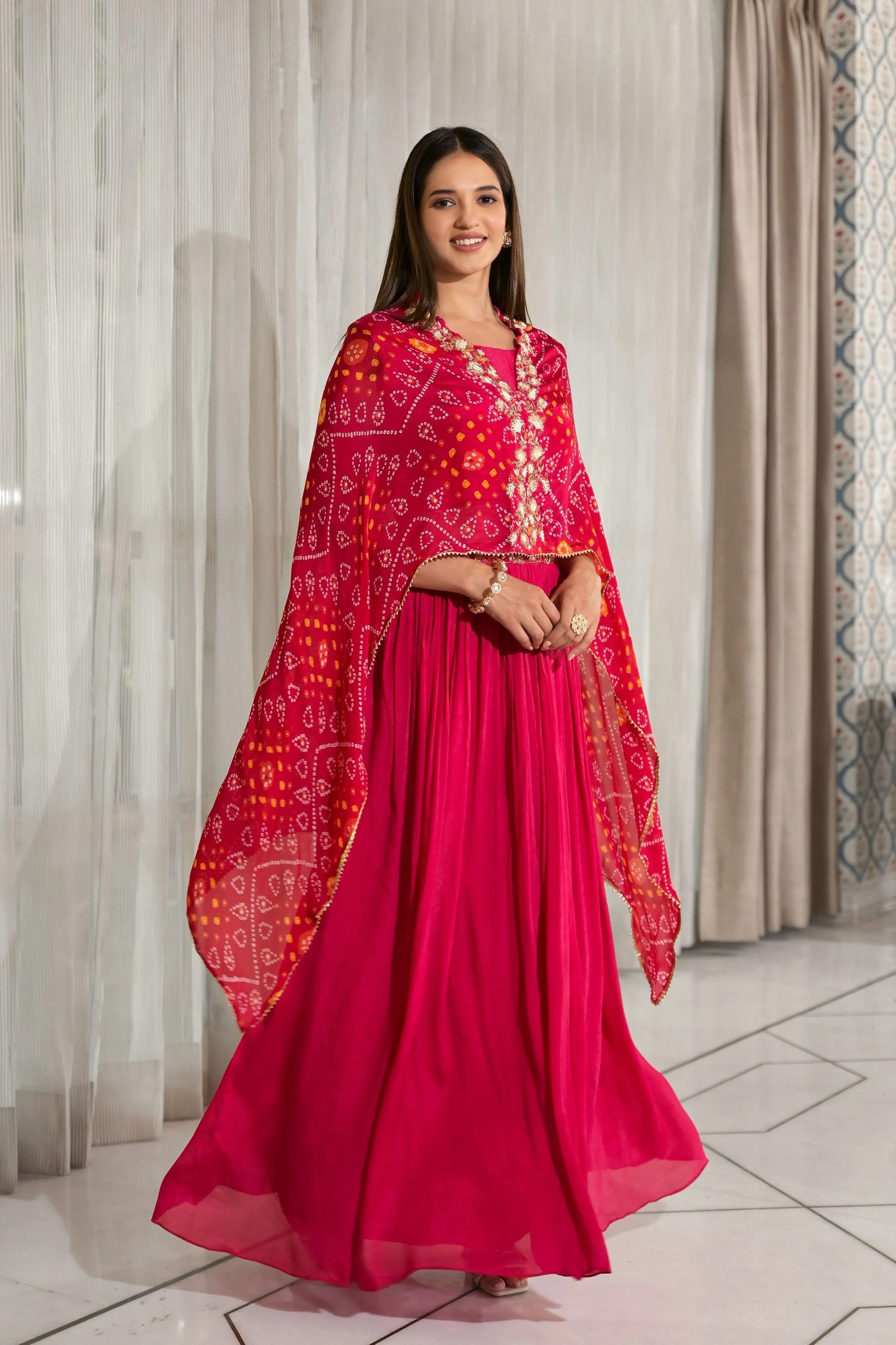 Pink Bandhej Skirt Set - Image 3