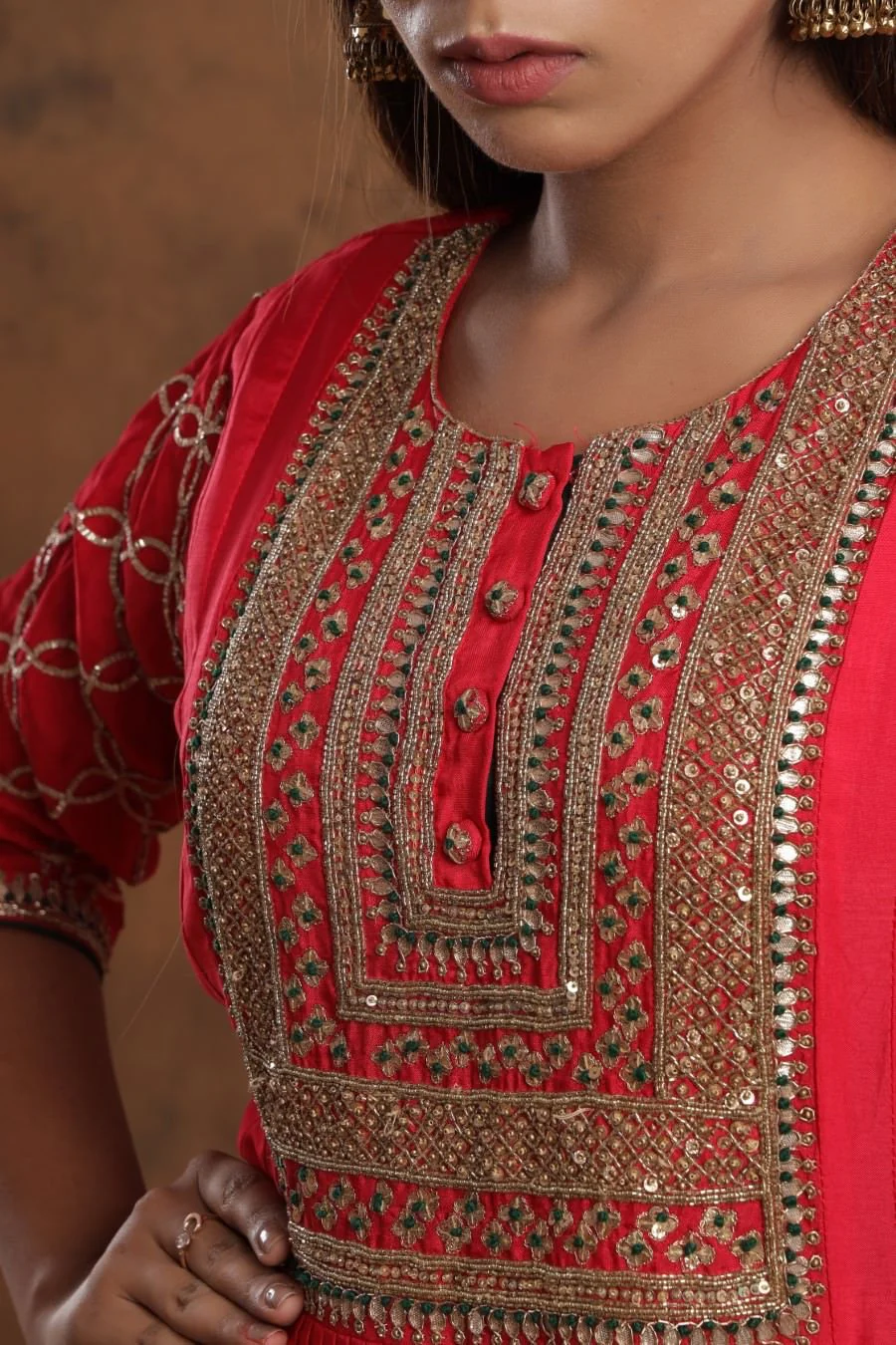 Red Chanderi Silk Kalidar Kurti With Embroidery - Image 7