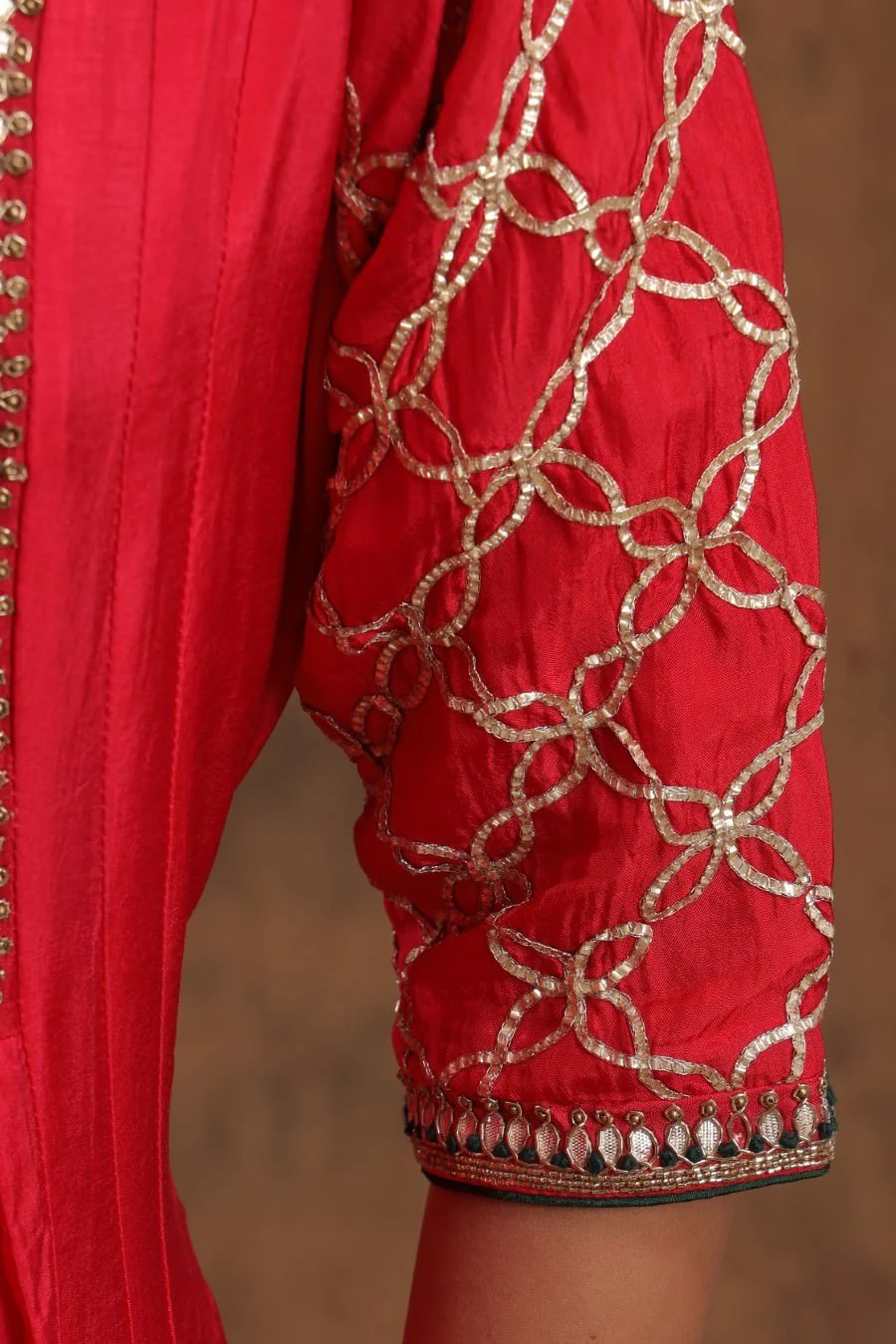 Red Chanderi Silk Kalidar Kurti With Embroidery - Image 8