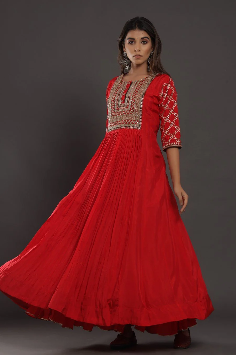 Red Colour Chanderi Silk Kalidar Kurta With Embroidery - Image 4