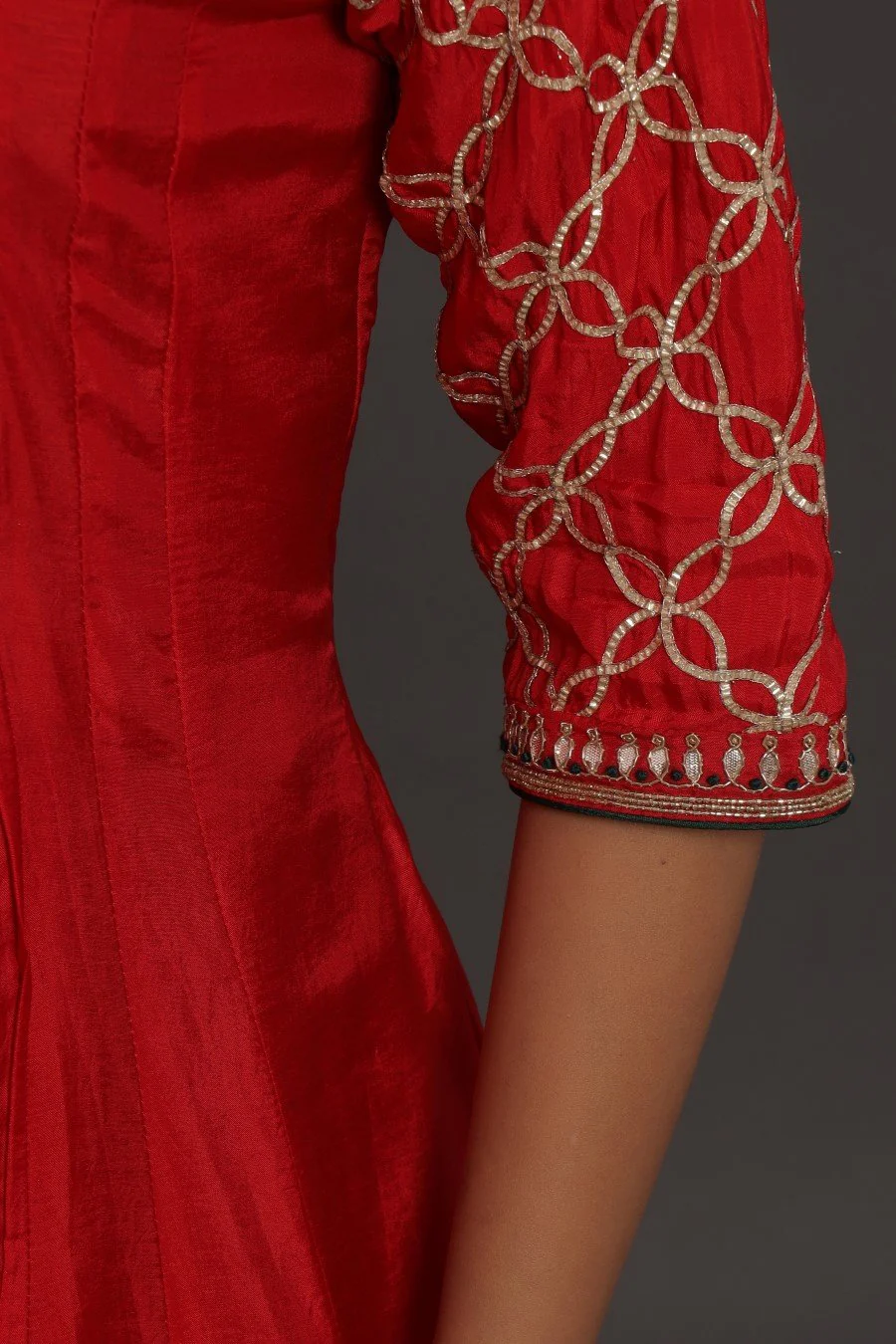 Red Colour Chanderi Silk Kalidar Kurta With Embroidery - Image 6