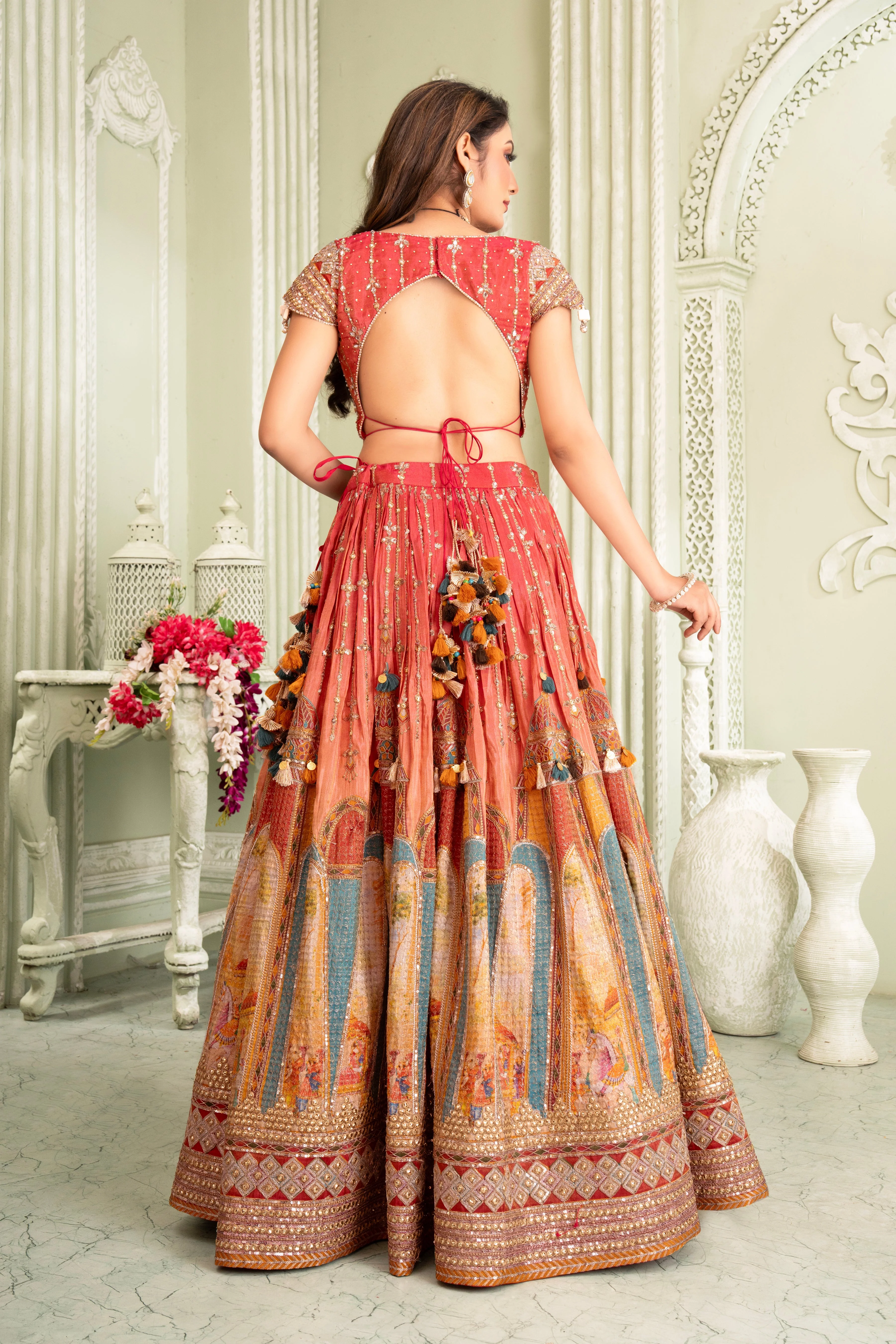 Rustic Red Printed Lehenga Set - Image 2