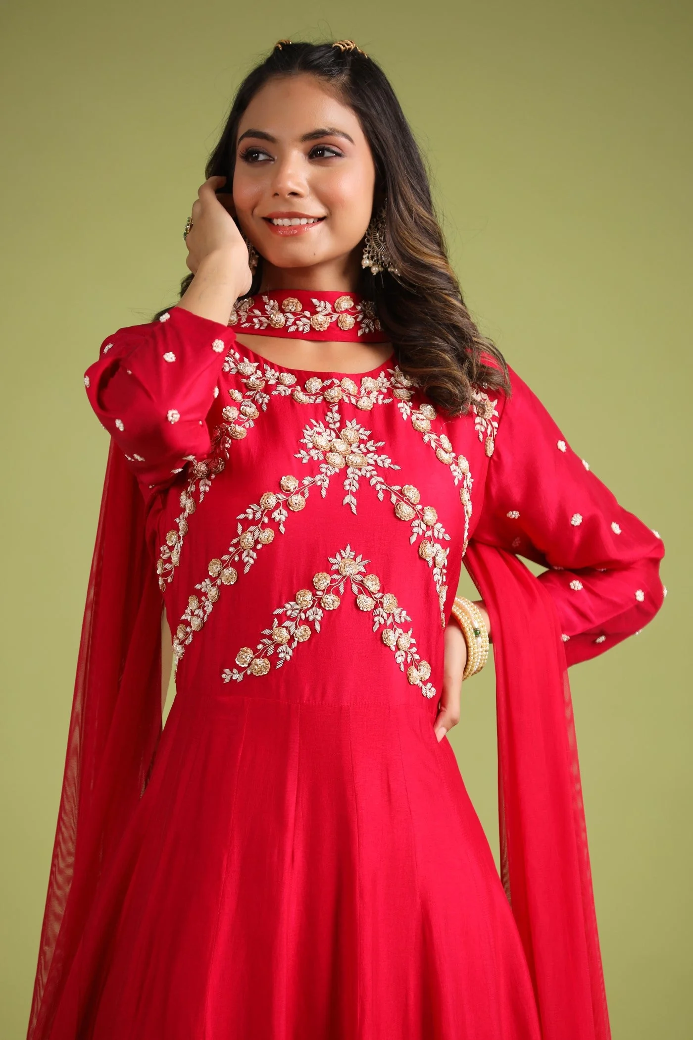 Red Embellished Anarkali Set - Image 2