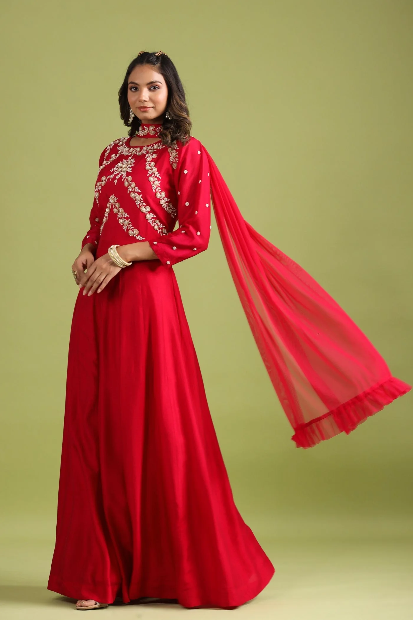 Red Embellished Anarkali Set - Image 3