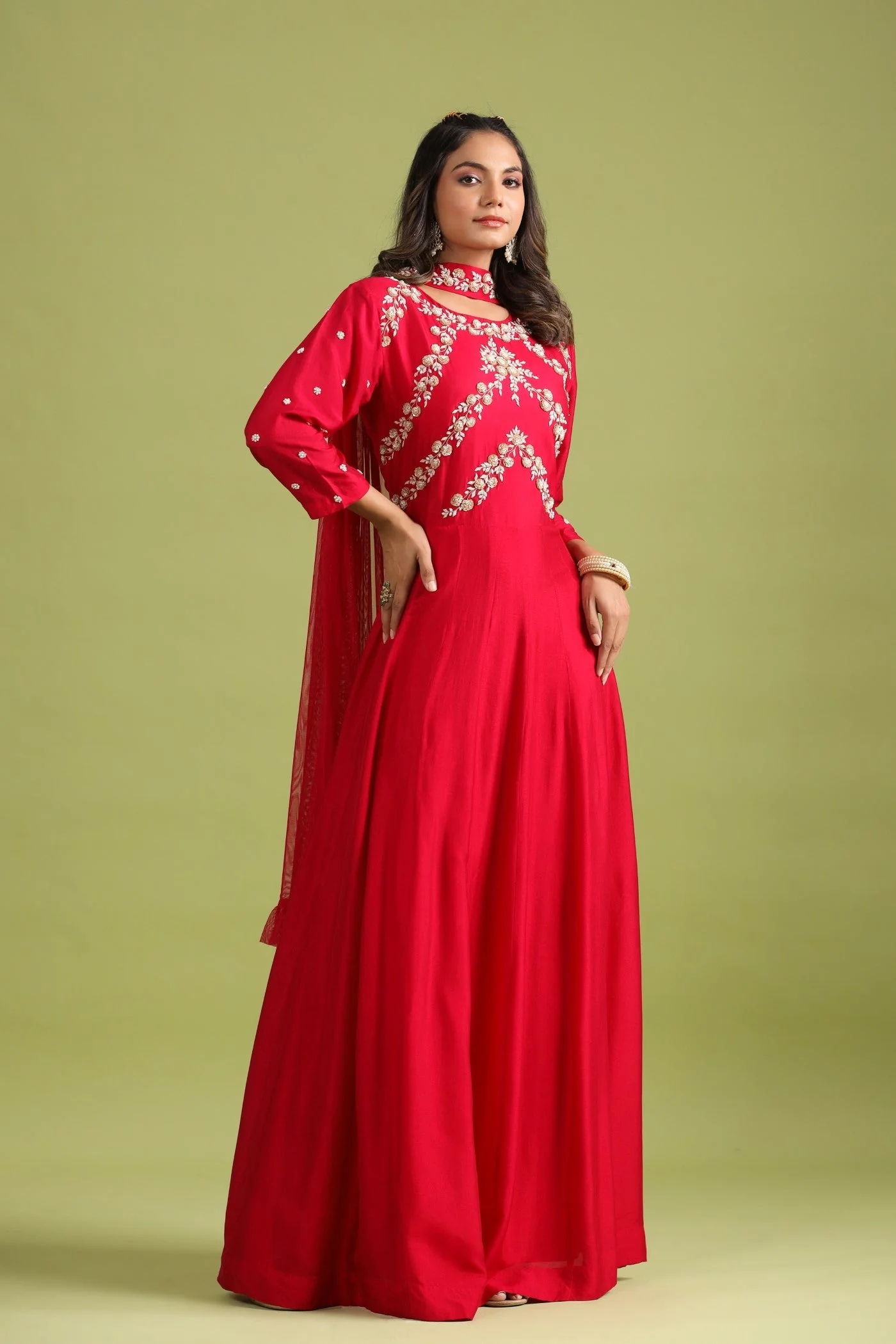 Red Embellished Anarkali Set - Image 4