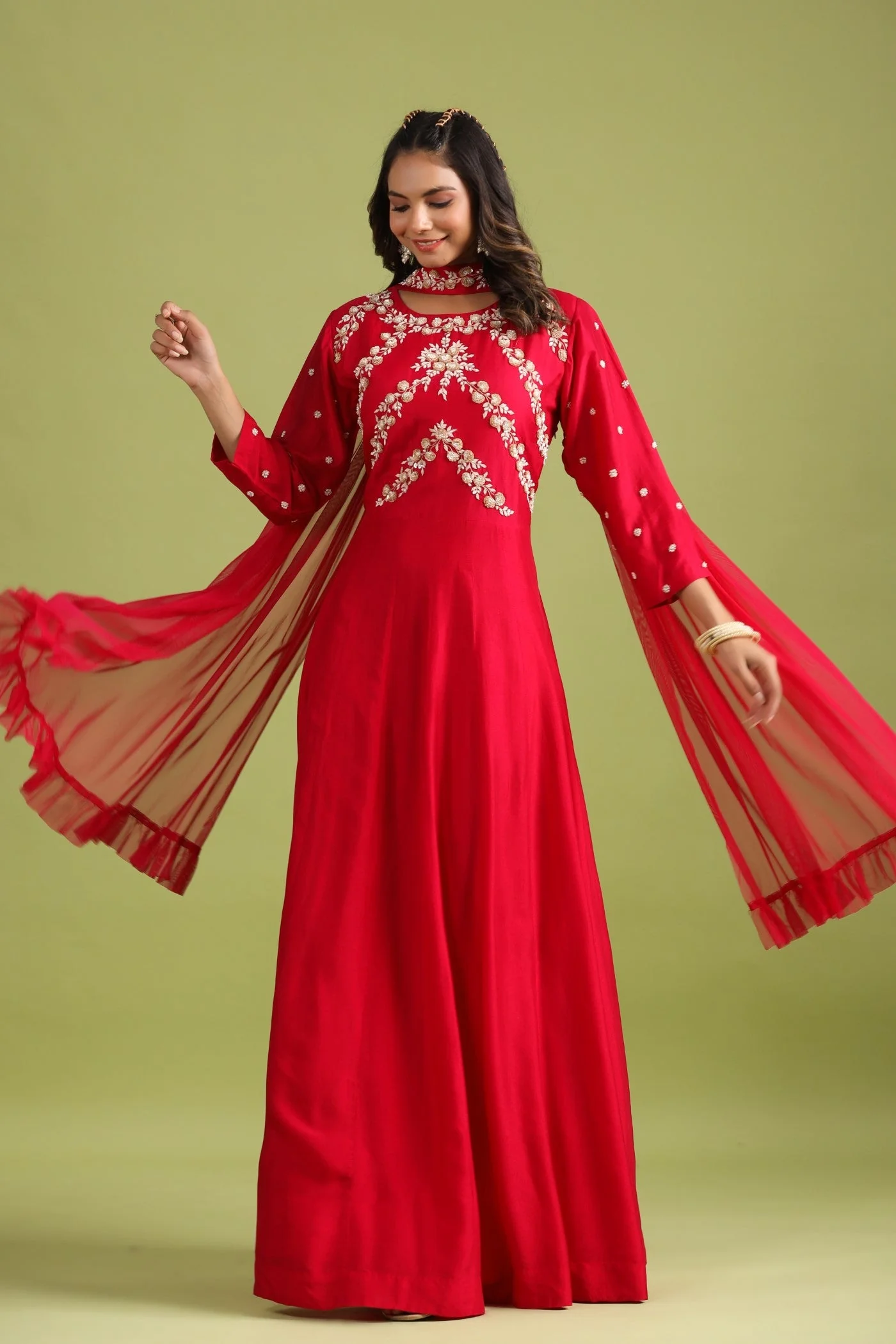 Red Embellished Anarkali Set - Image 5