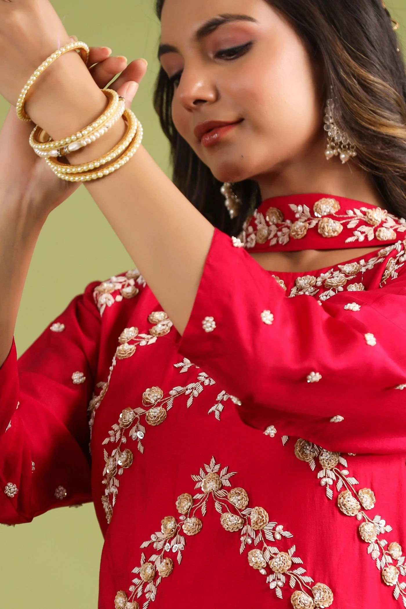Red Embellished Anarkali Set - Image 6