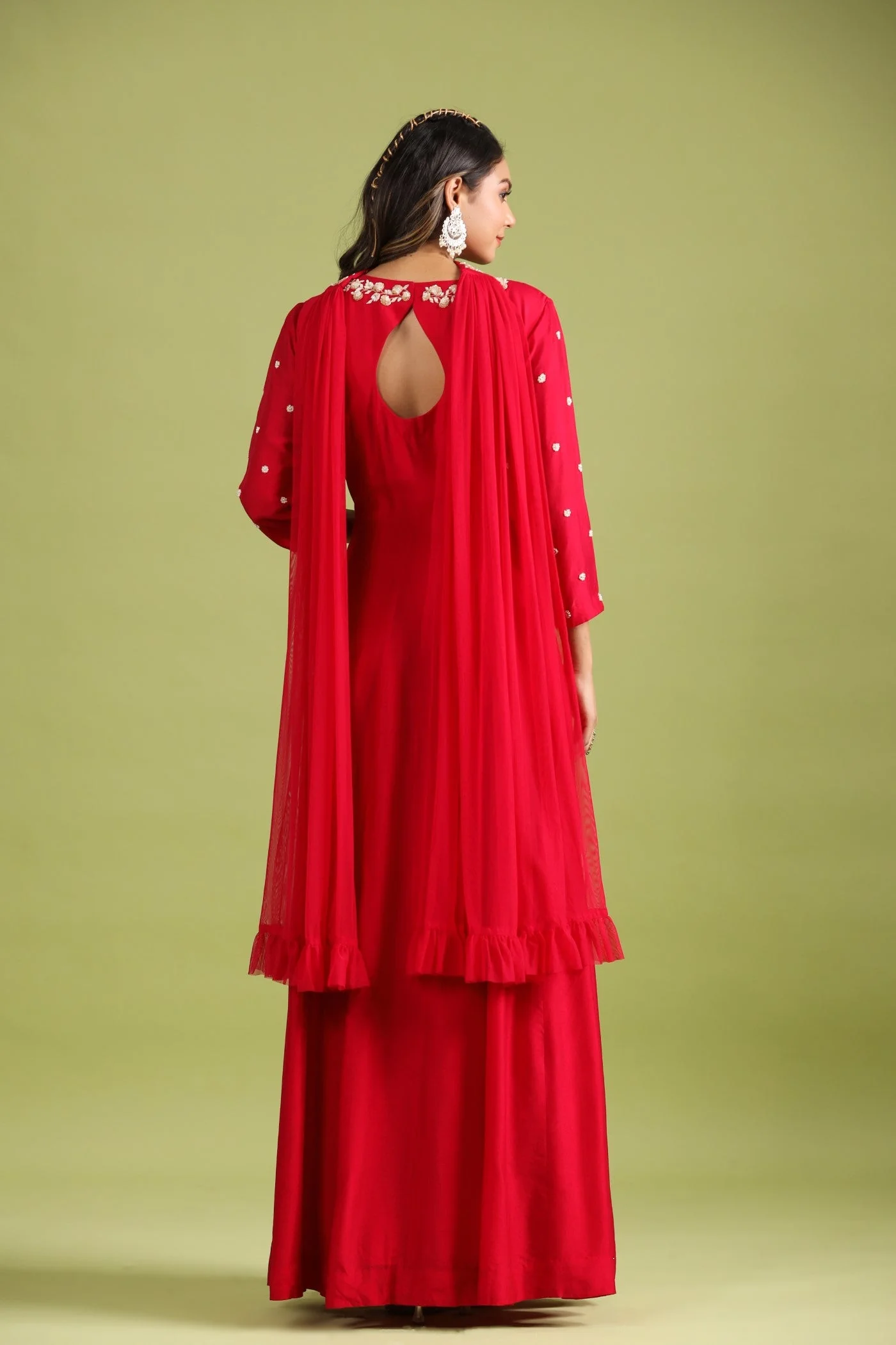 Red Embellished Anarkali Set - Image 7