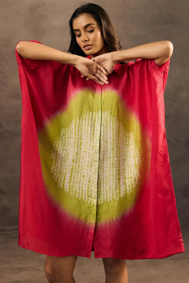 Red Embellished Crepe Silk Kaftan Dress - Image 3