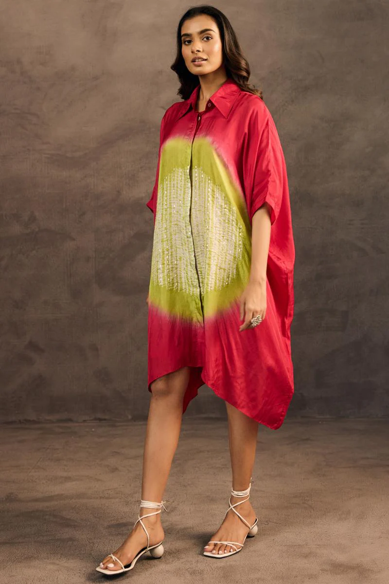 Red Embellished Crepe Silk Kaftan Dress - Image 4