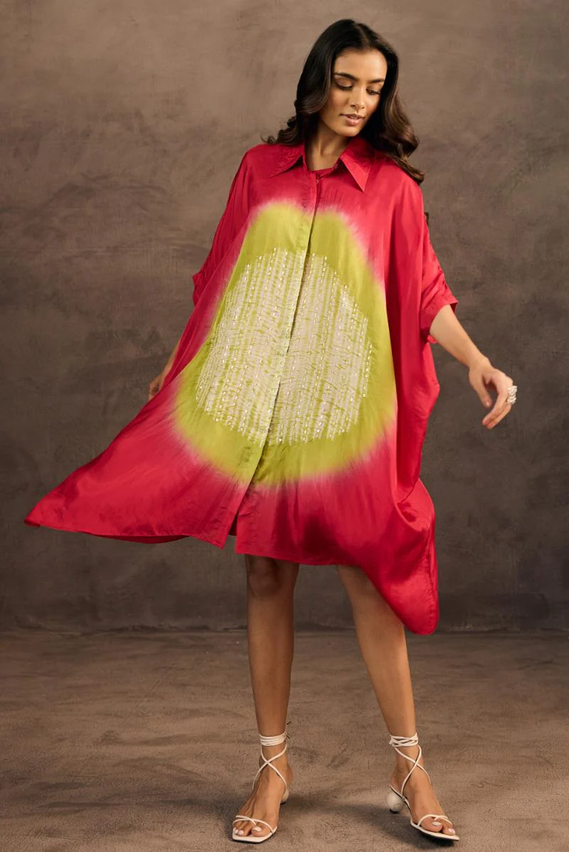 Red Embellished Crepe Silk Kaftan Dress - Image 5