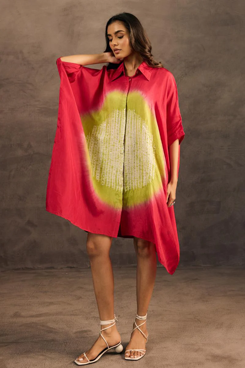 Red Embellished Crepe Silk Kaftan Dress - Image 6