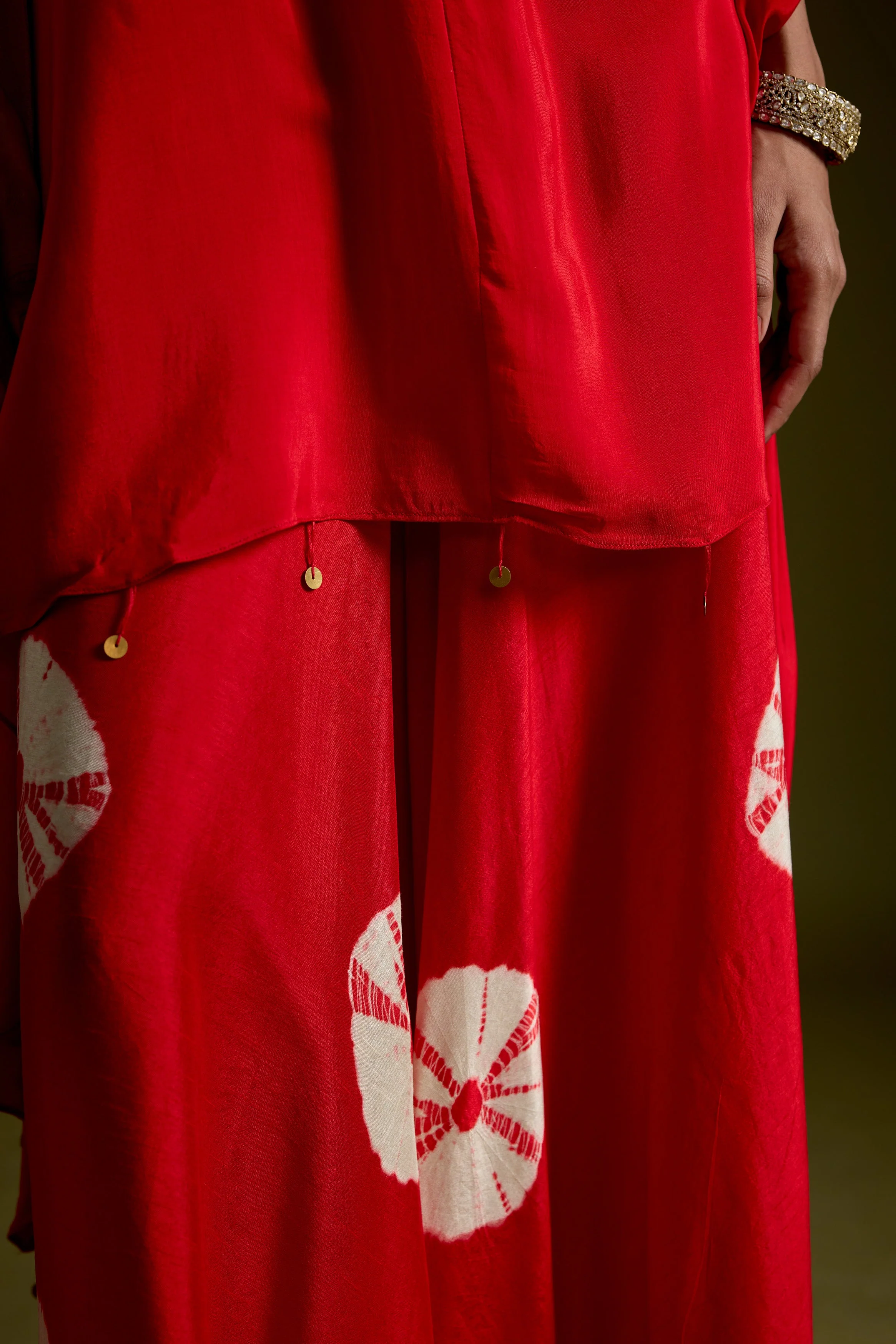Red Embellished Premium Silk Kaftan Set - Image 3