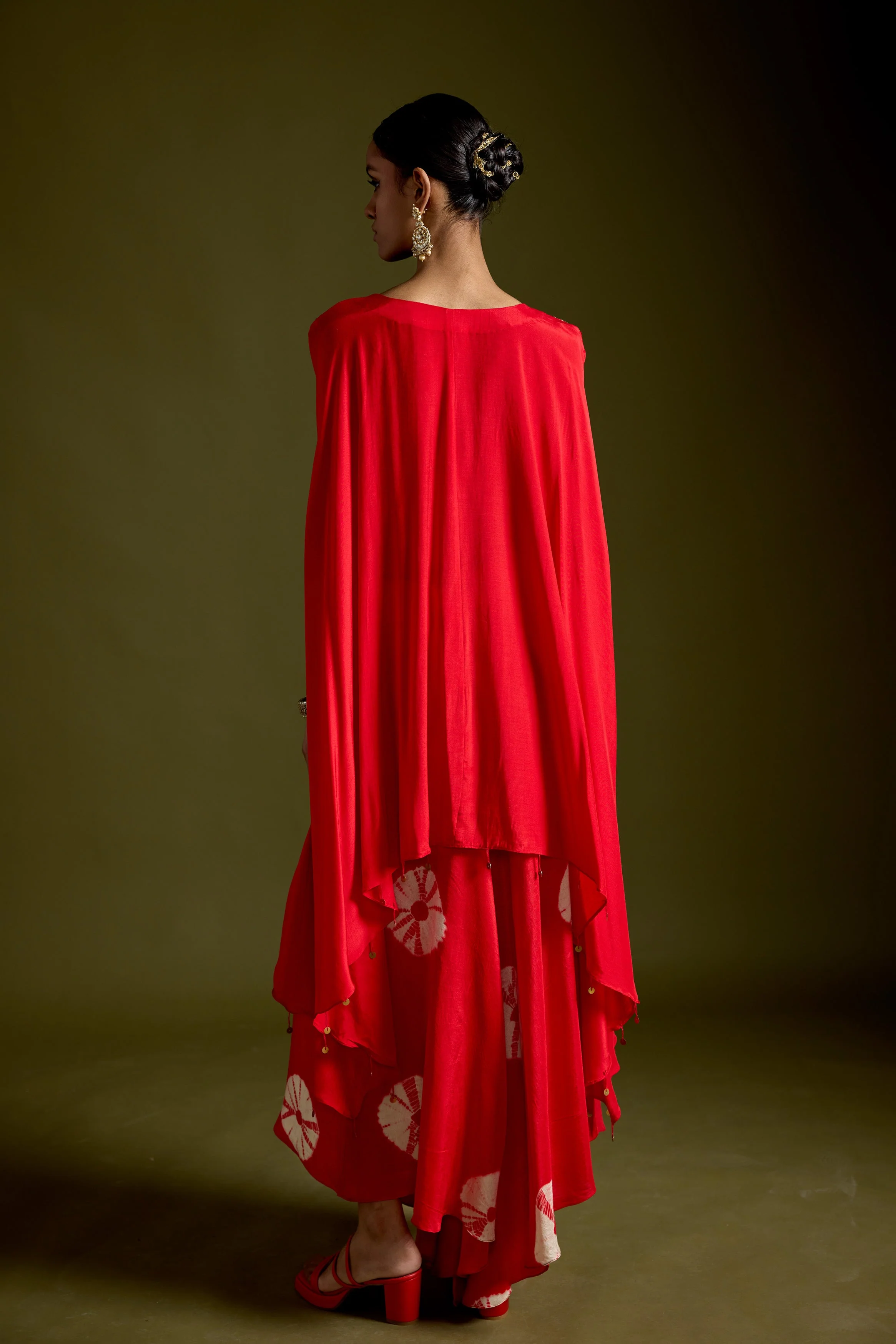 Red Embellished Premium Silk Kaftan Set - Image 6