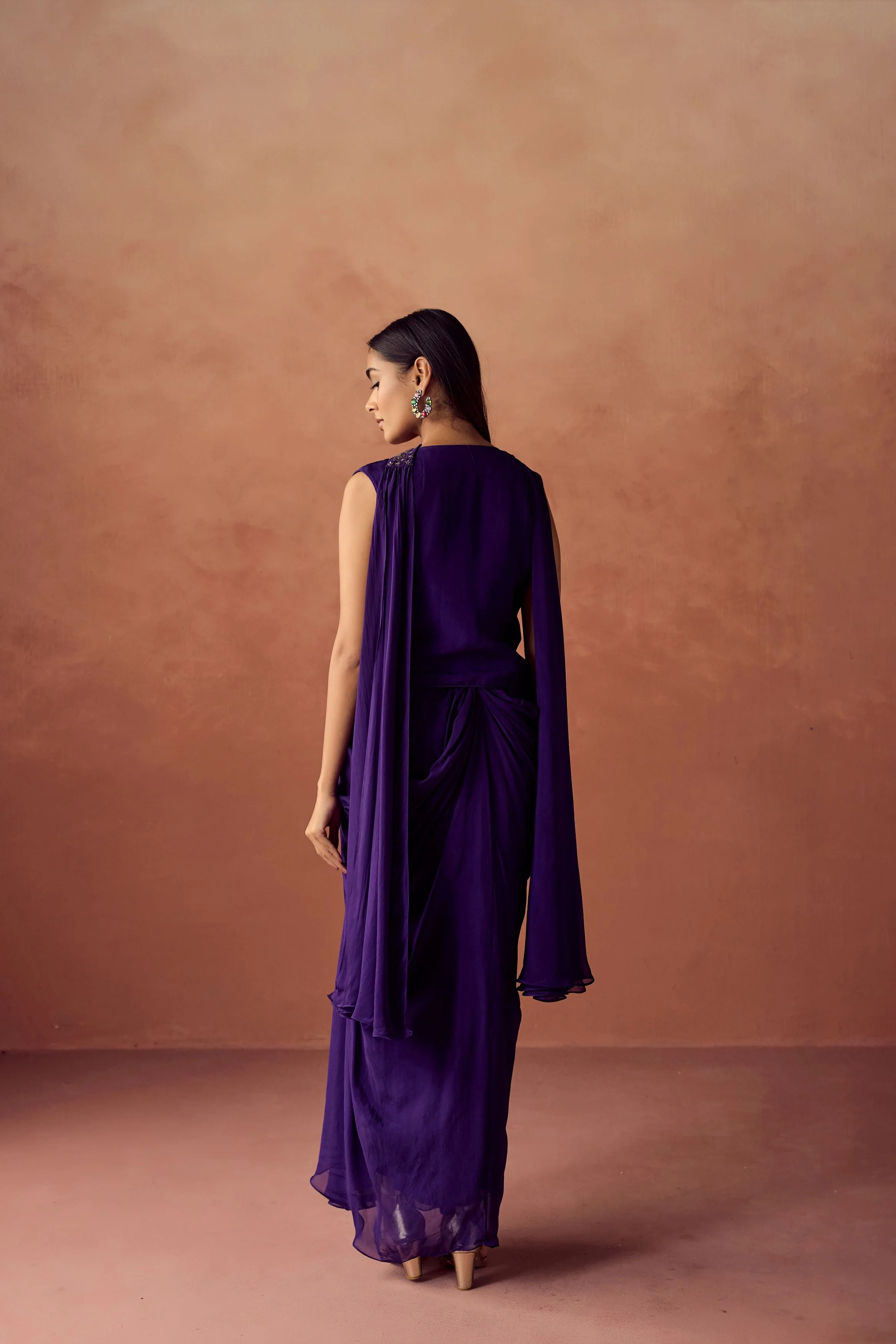 Dark Purple Embellished Organza Silk Skirt Set - Image 6