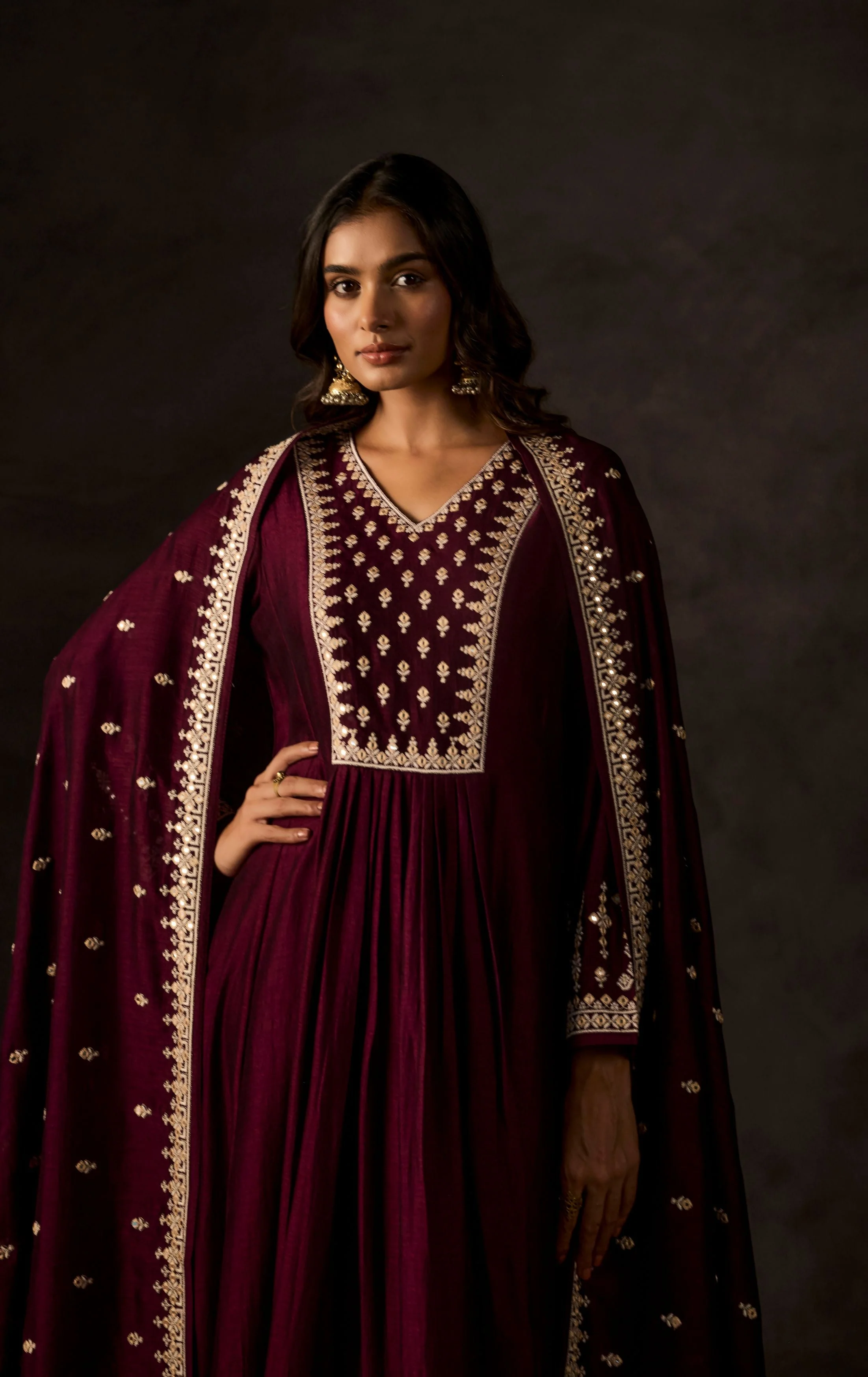 Mulberry Purple Embellished Raw Silk Anarkali Set - Image 3