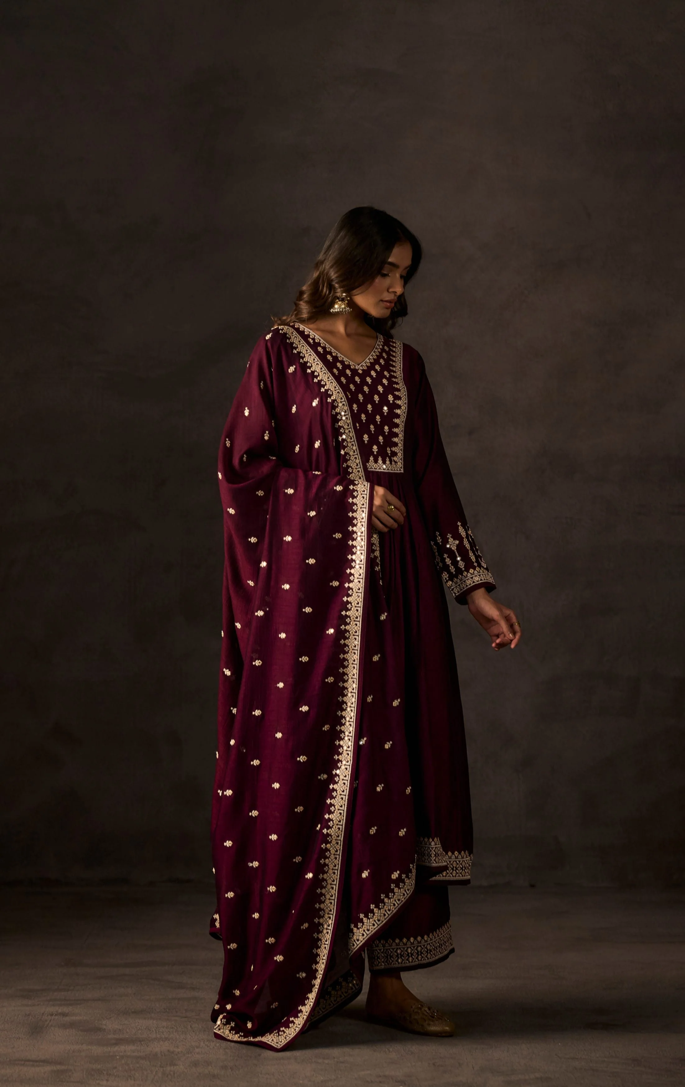 Mulberry Purple Embellished Raw Silk Anarkali Set - Image 4