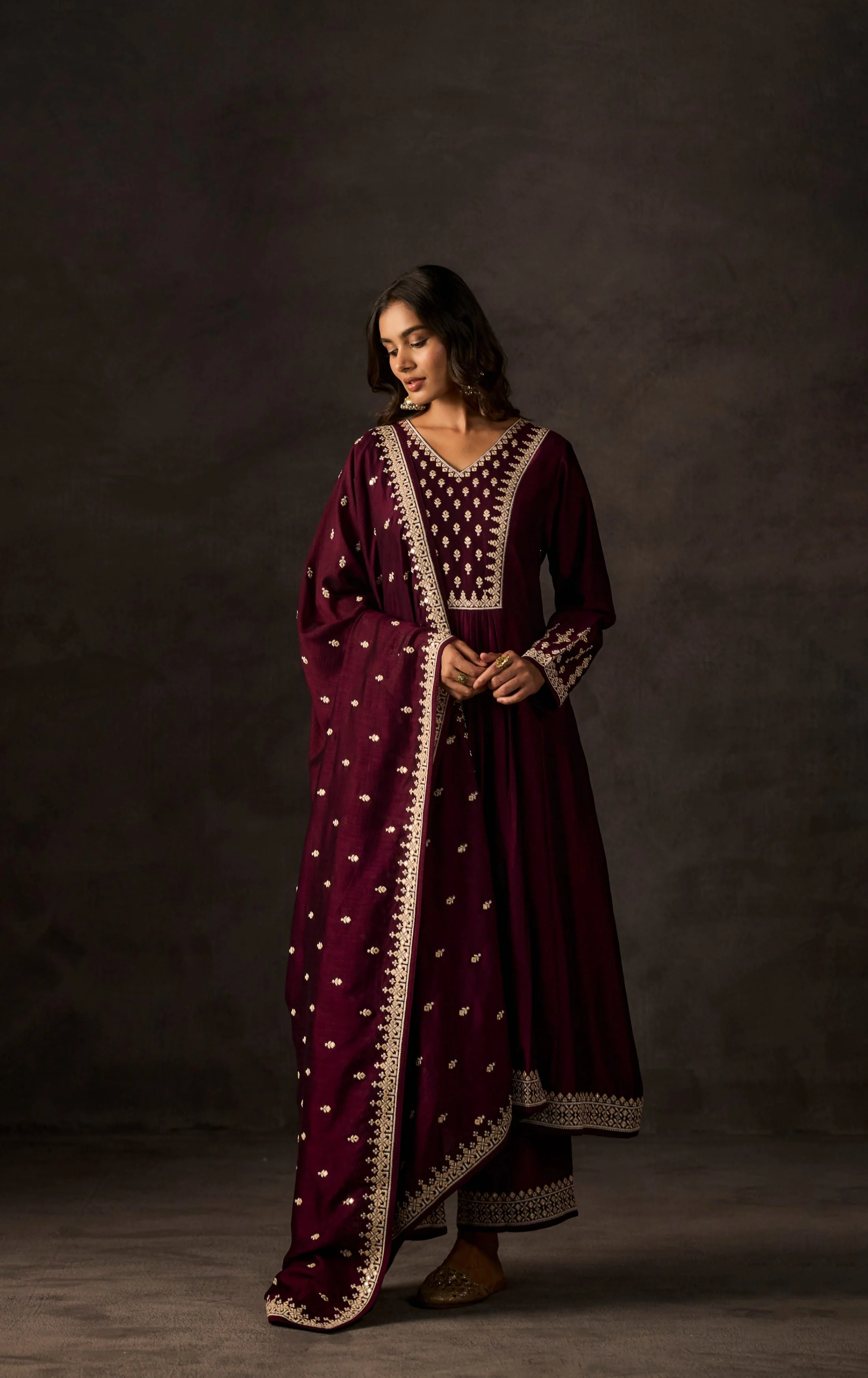 Mulberry Purple Embellished Raw Silk Anarkali Set - Image 5