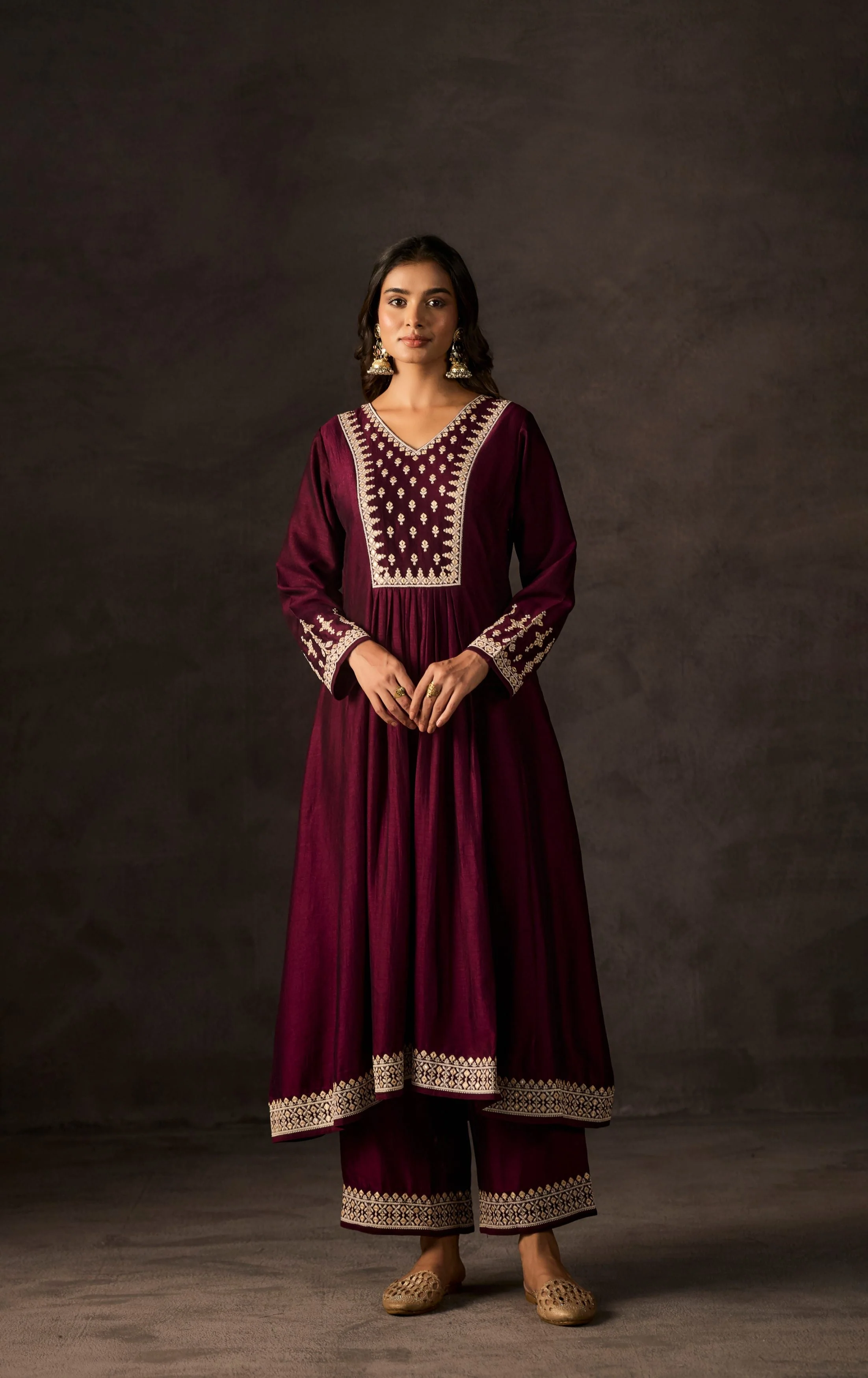 Mulberry Purple Embellished Raw Silk Anarkali Set - Image 6