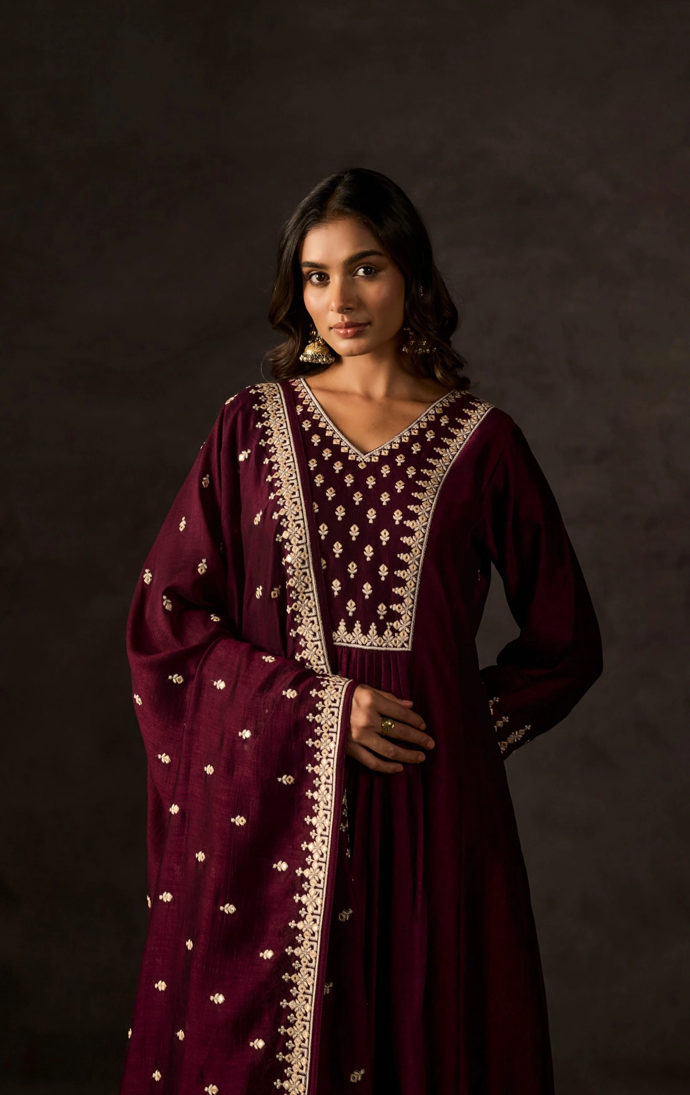 Mulberry Purple Embellished Raw Silk Anarkali Set - Image 7