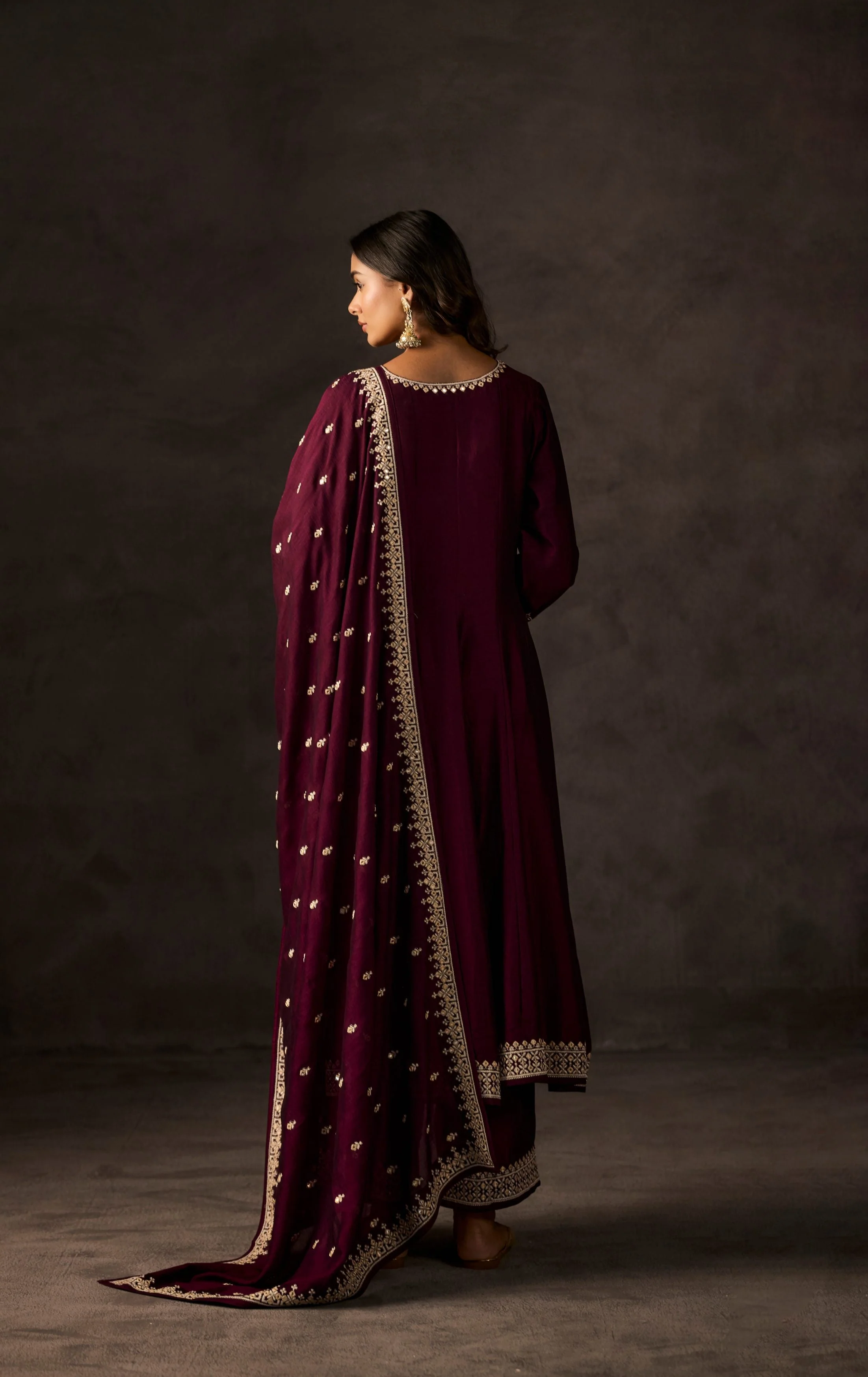 Mulberry Purple Embellished Raw Silk Anarkali Set - Image 8