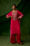 Red Embellished Satin Silk Kurta Set - Image 6