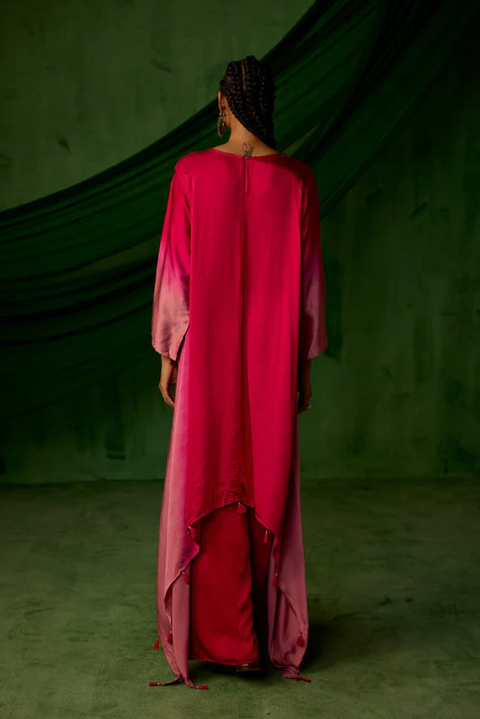 Red Embellished Satin Silk Kurta Set - Image 7