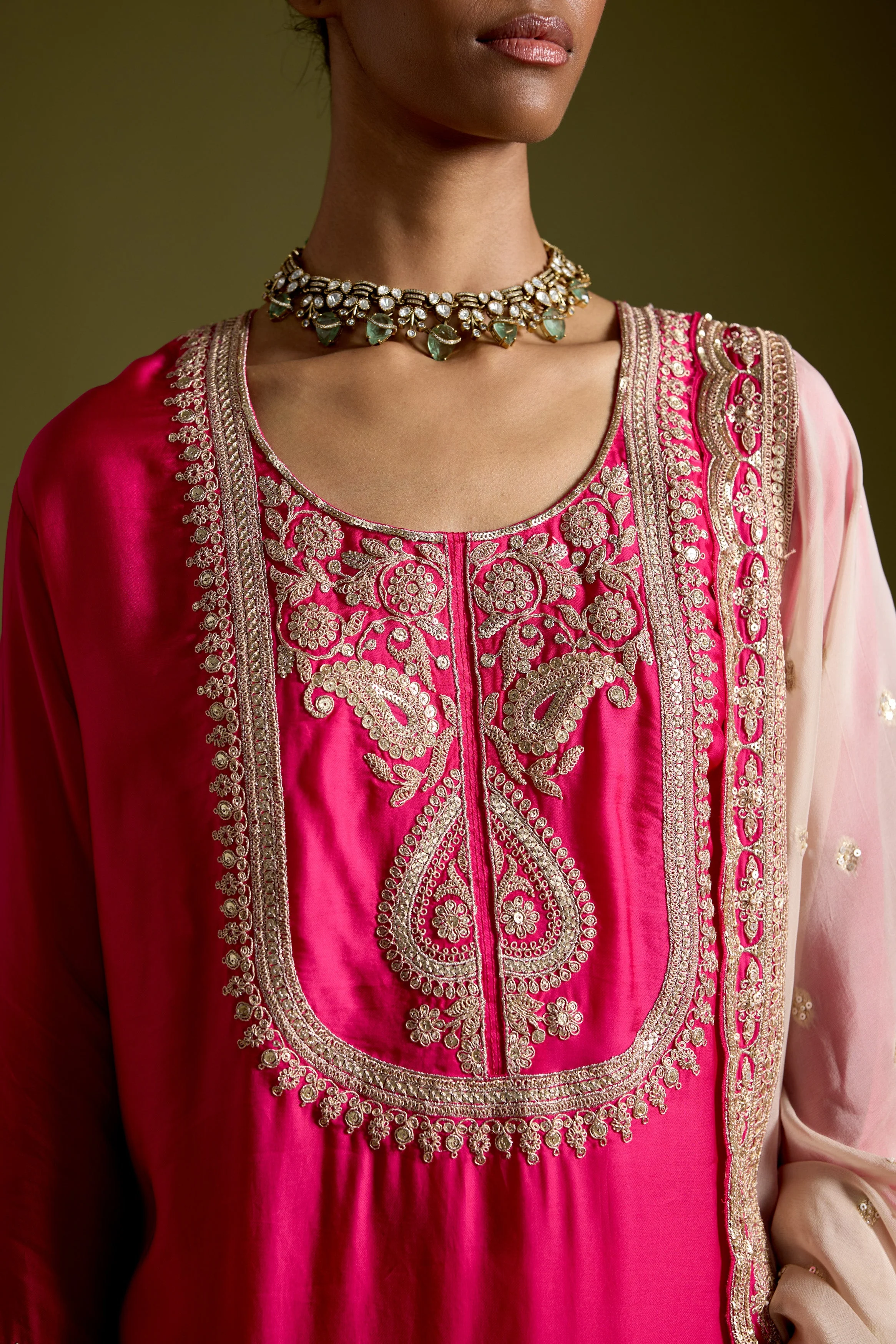 Pink Embellished Satin Silk Sharara Set - Image 2