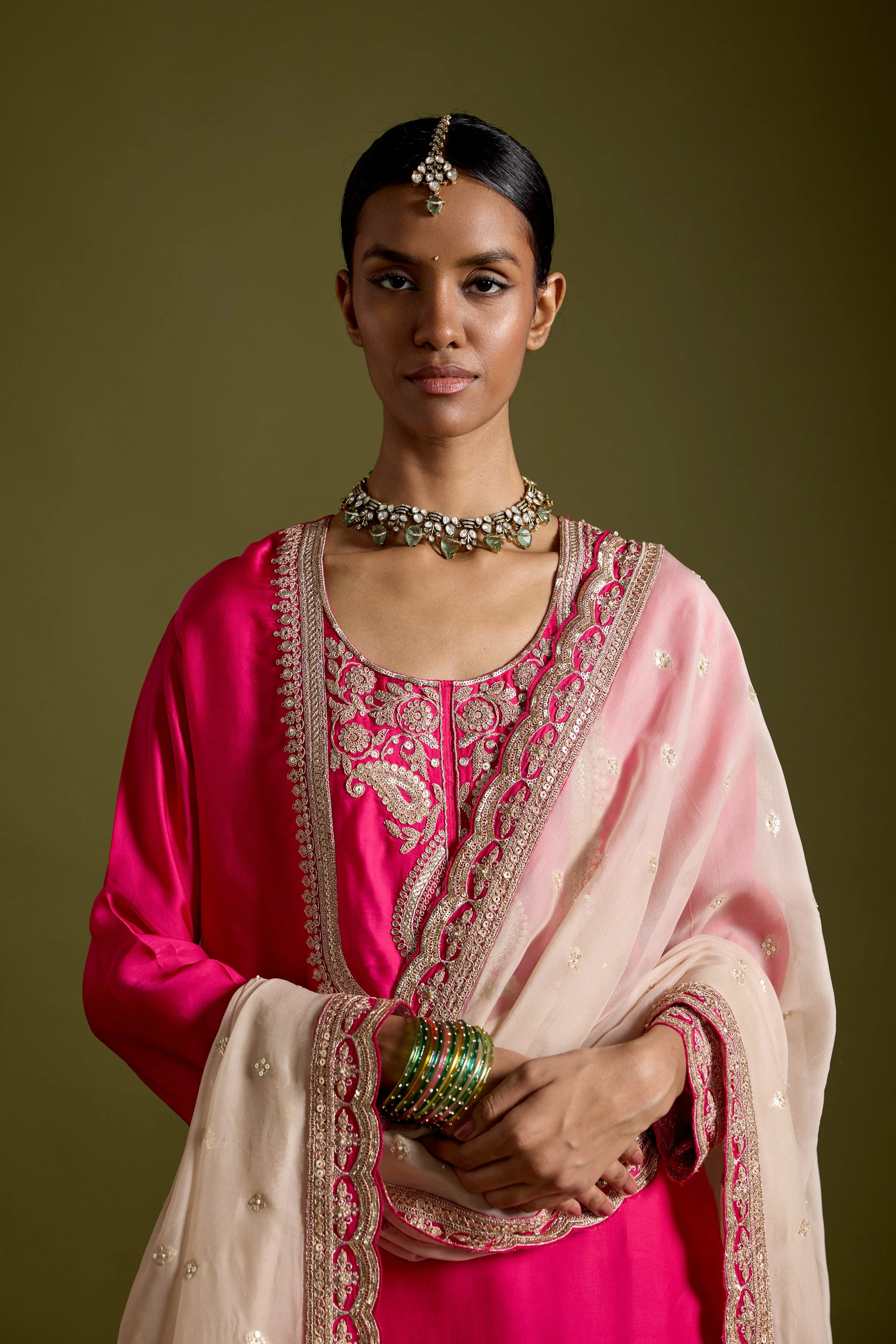 Pink Embellished Satin Silk Sharara Set - Image 4
