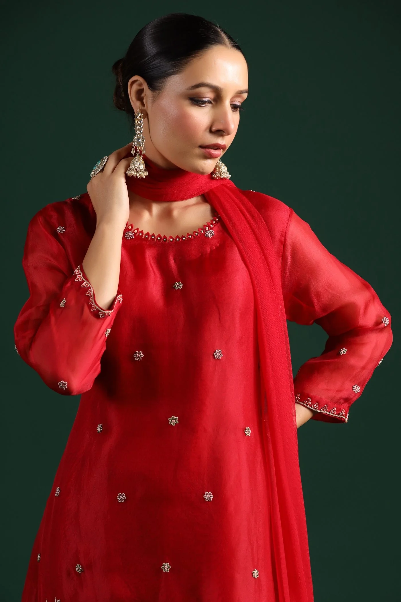 Red Embellished Sharara Set - Image 2