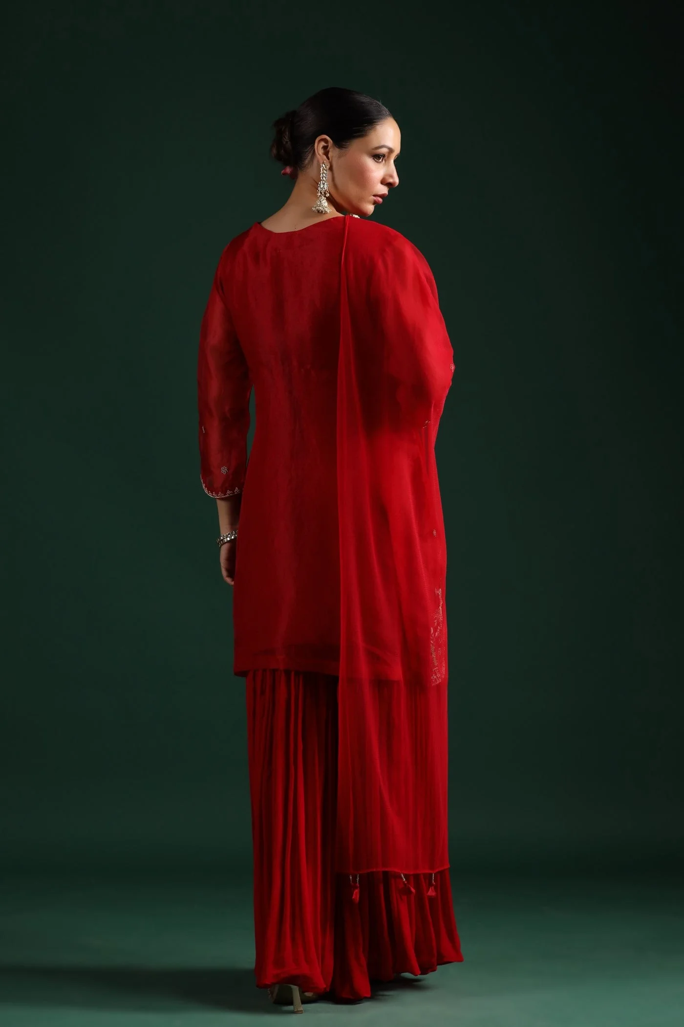 Red Embellished Sharara Set - Image 6