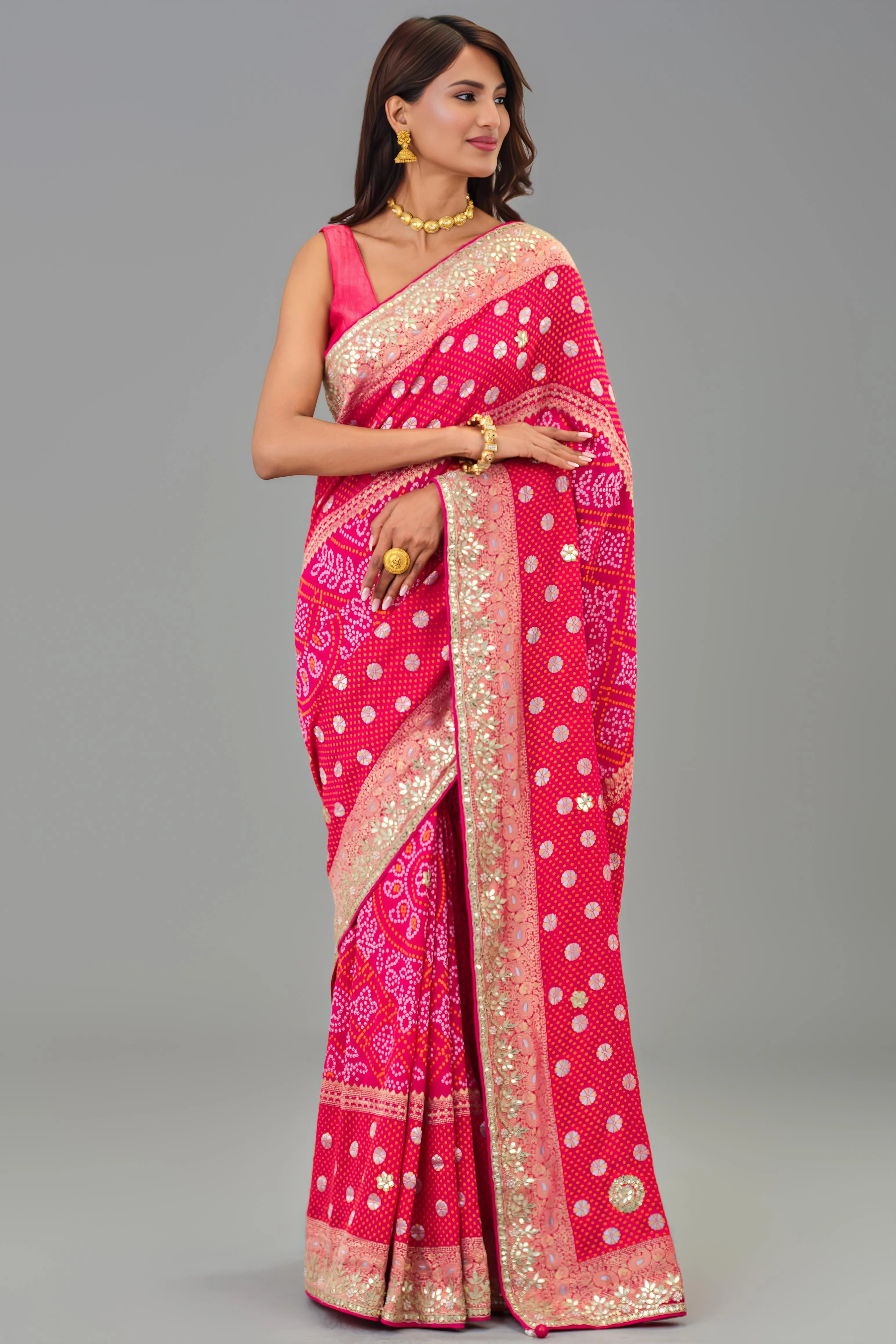 Red Embroidered Georgette Silk Saree - Image 3
