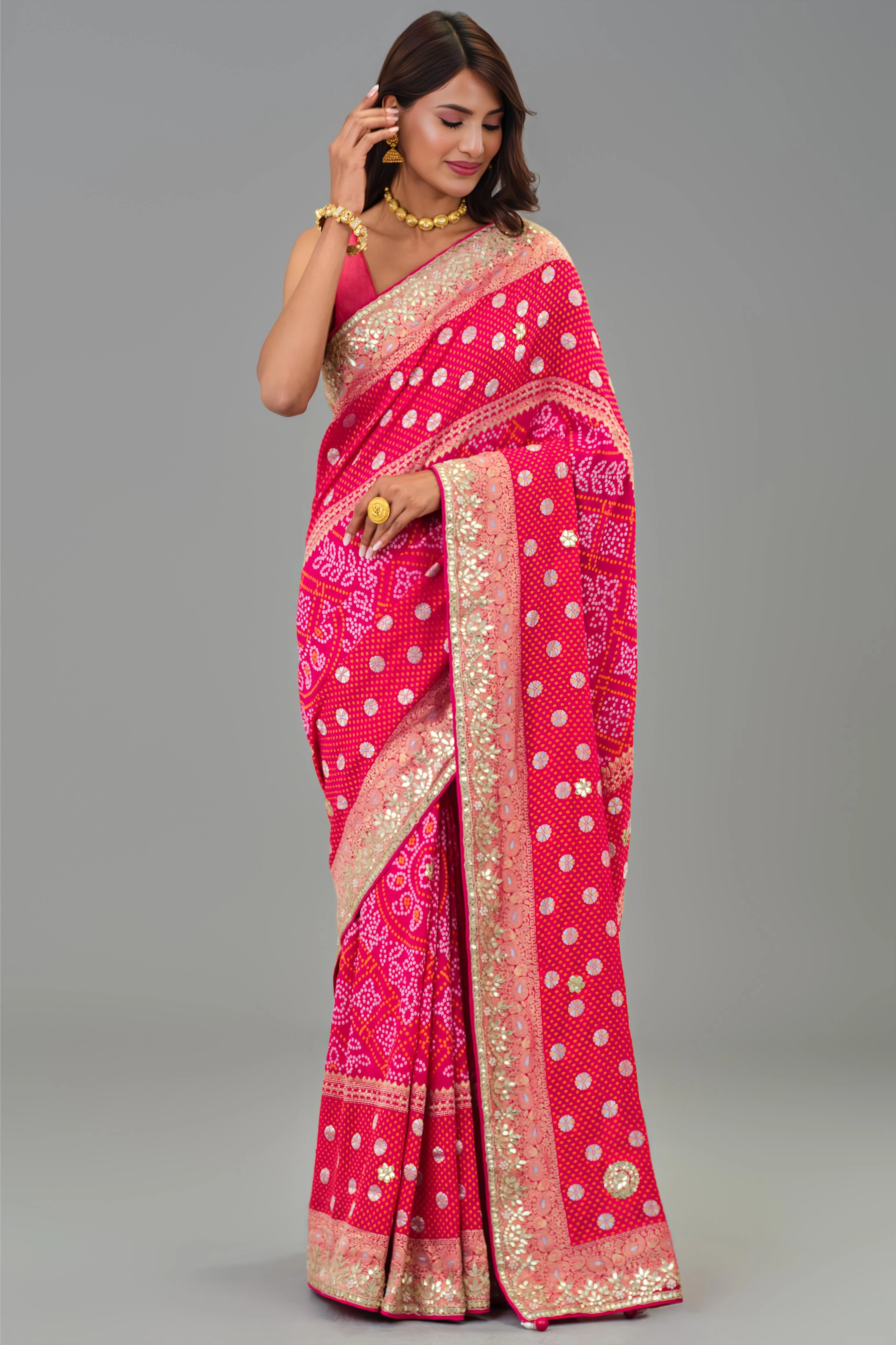 Red Embroidered Georgette Silk Saree - Image 4