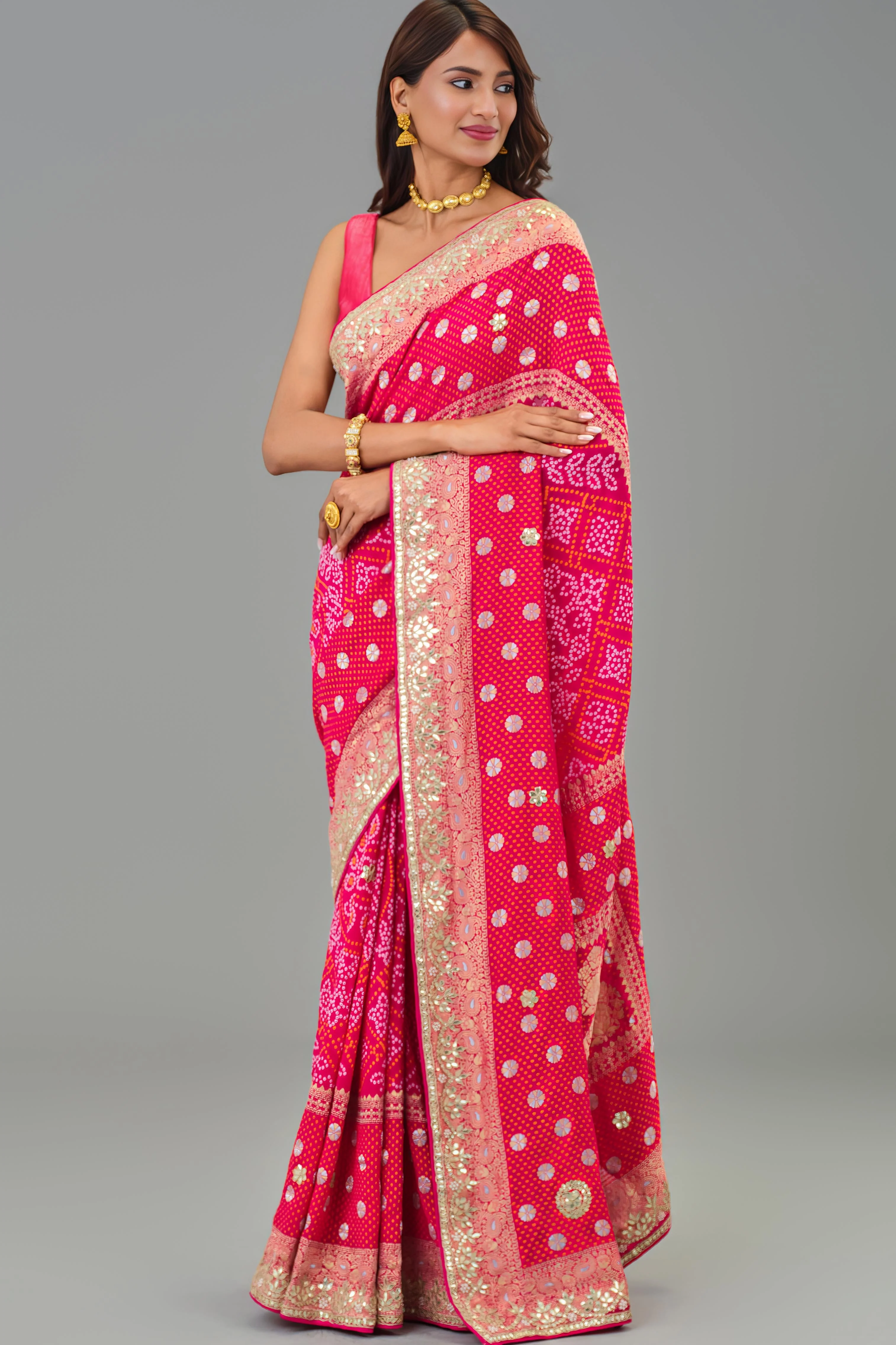 Red Embroidered Georgette Silk Saree - Image 5