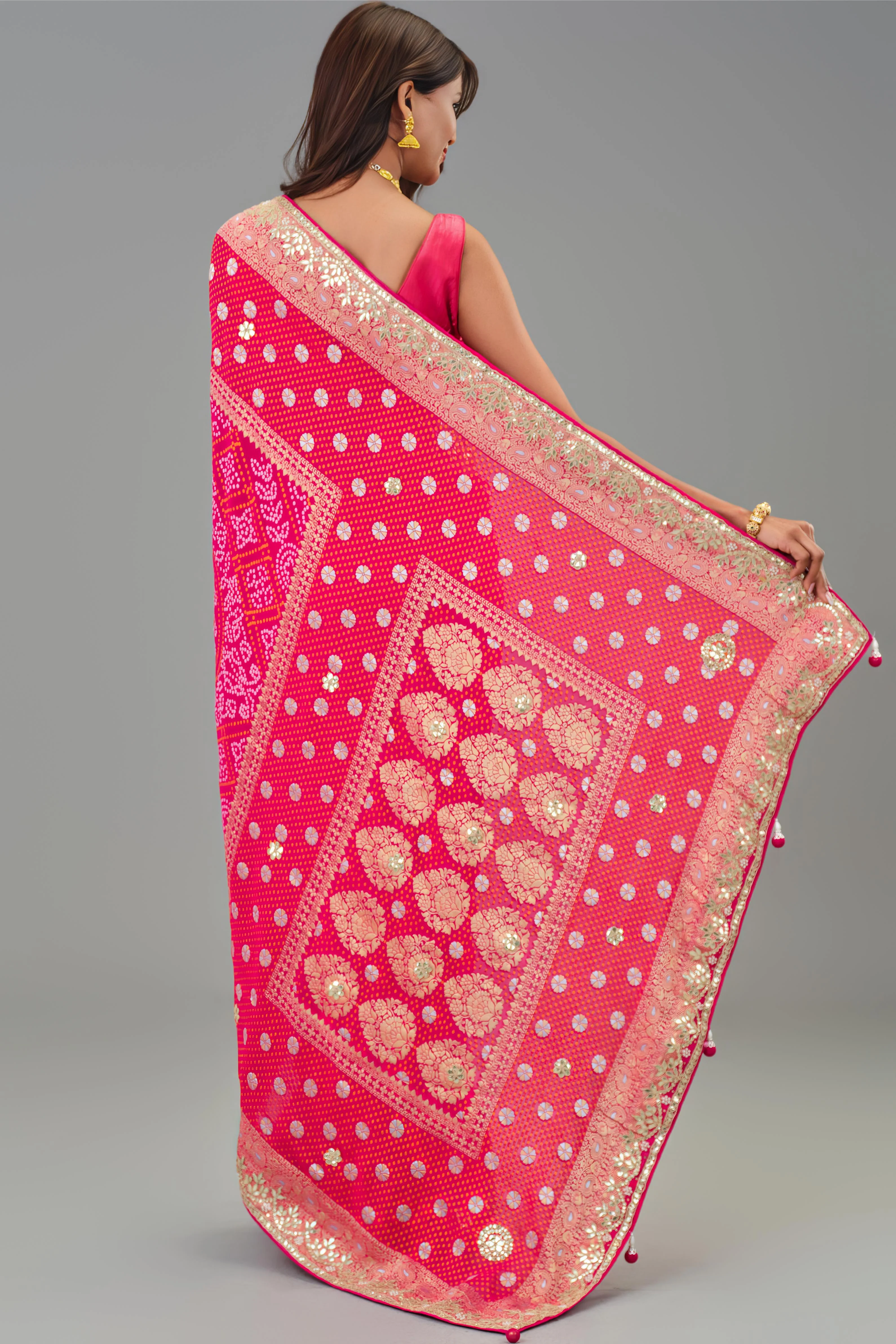 Red Embroidered Georgette Silk Saree - Image 6