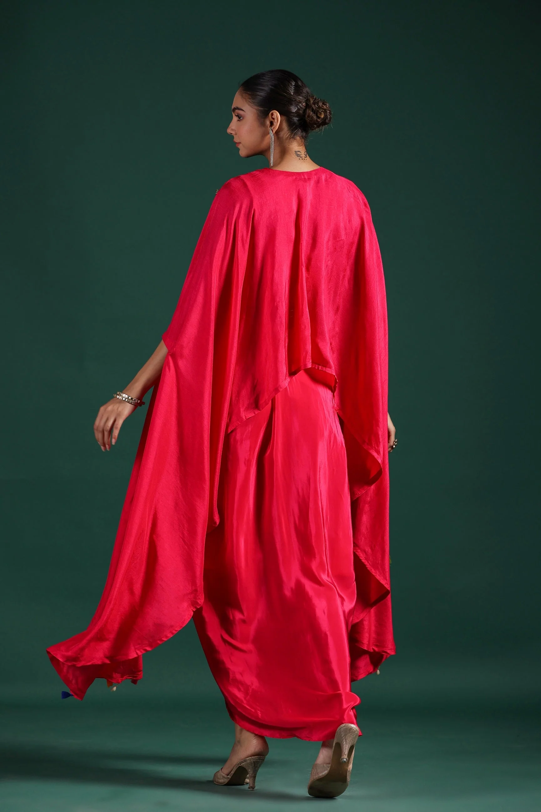 Red Embroidered Raw Silk Skirt Set - Image 6