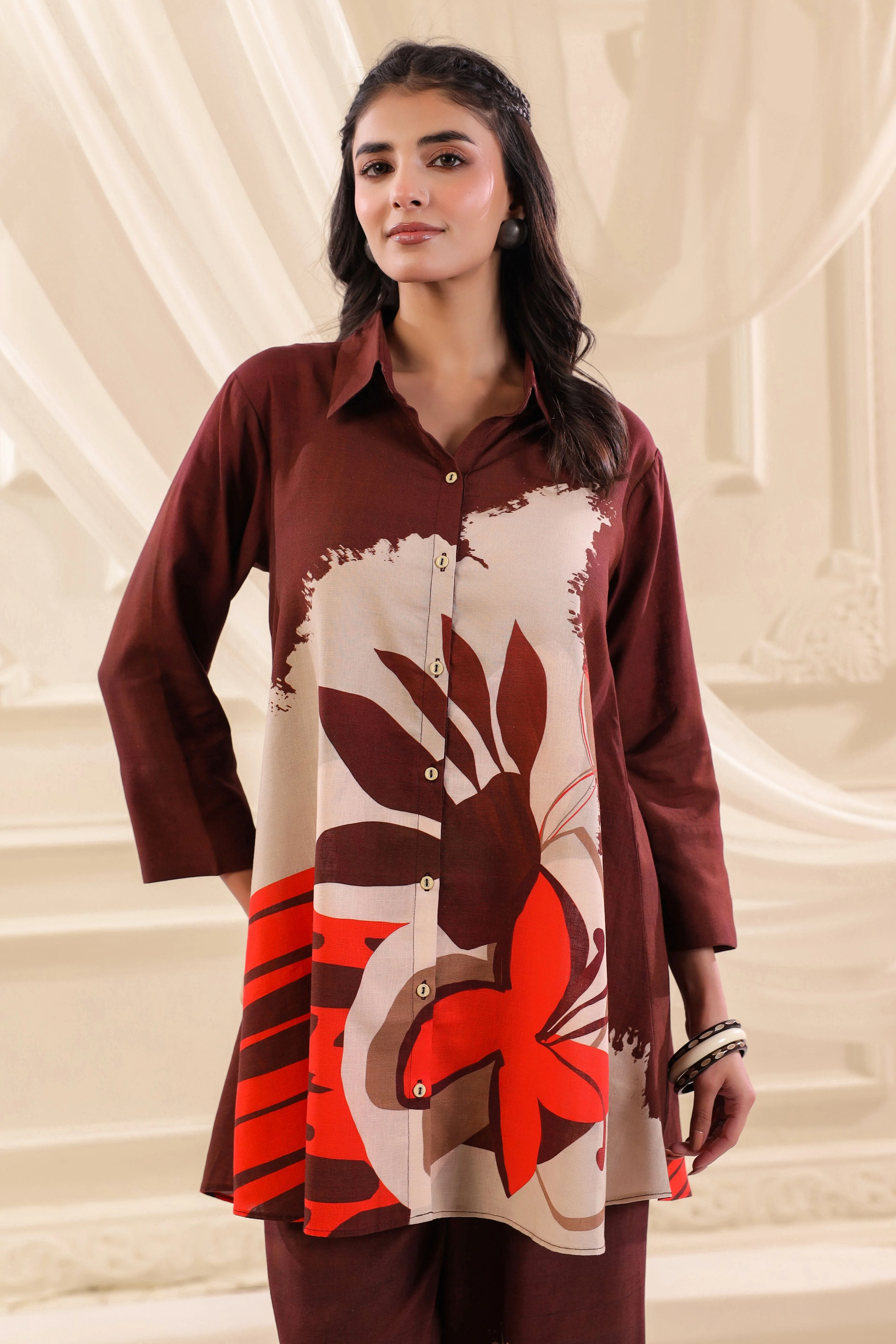 Red Ochre Printed Linen Co-Ord Set - Image 2