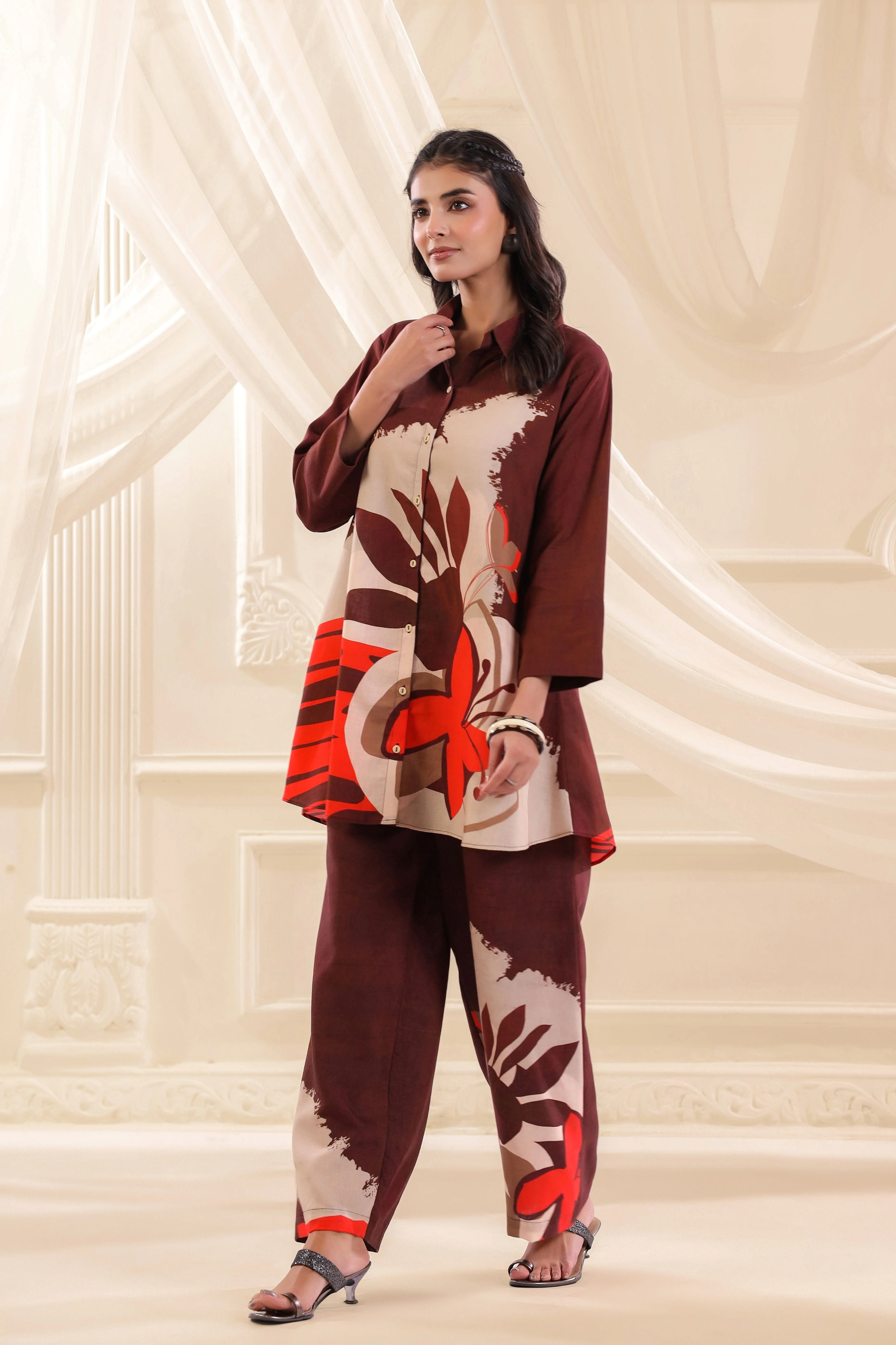 Red Ochre Printed Linen Co-Ord Set - Image 3