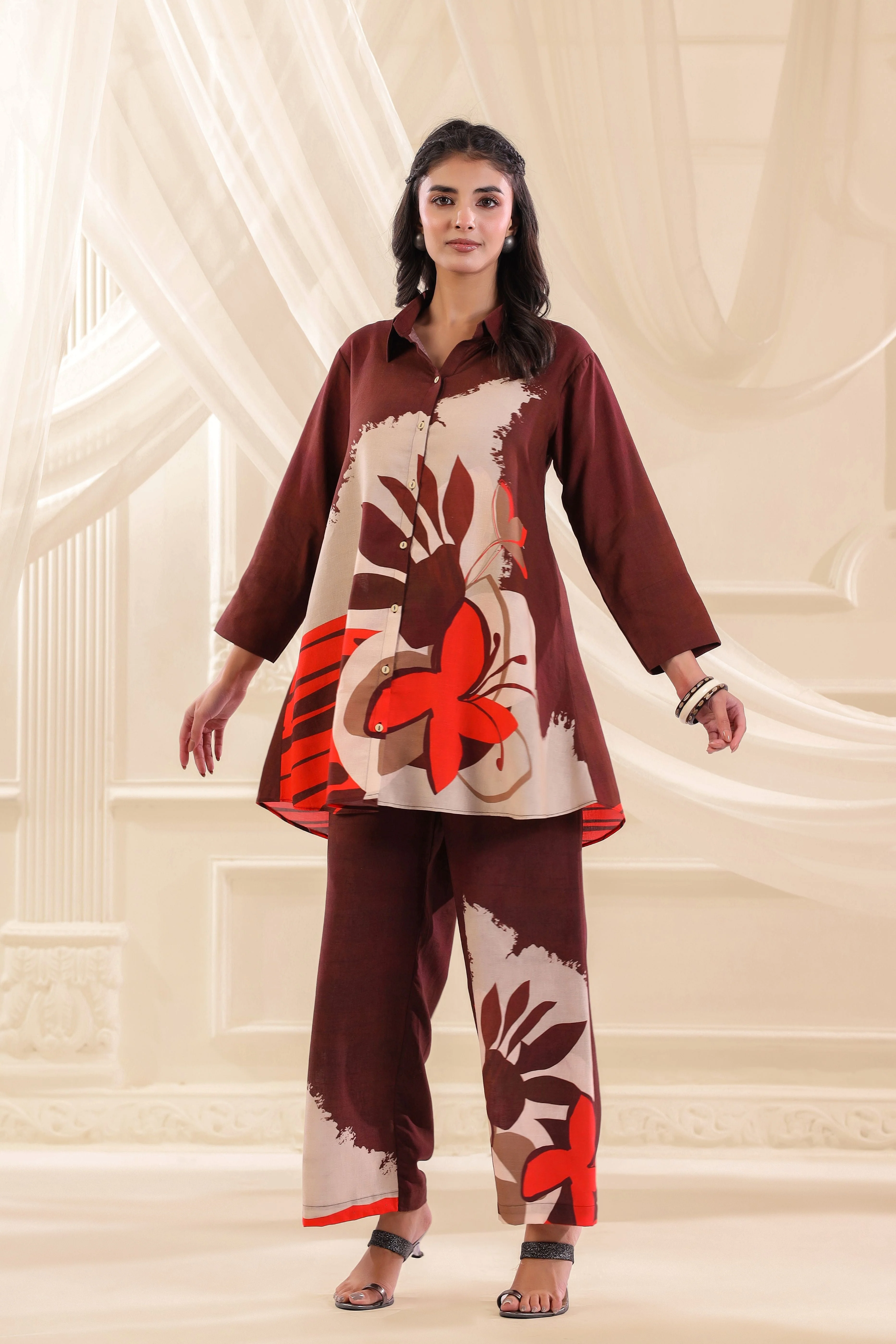 Red Ochre Printed Linen Co-Ord Set - Image 4