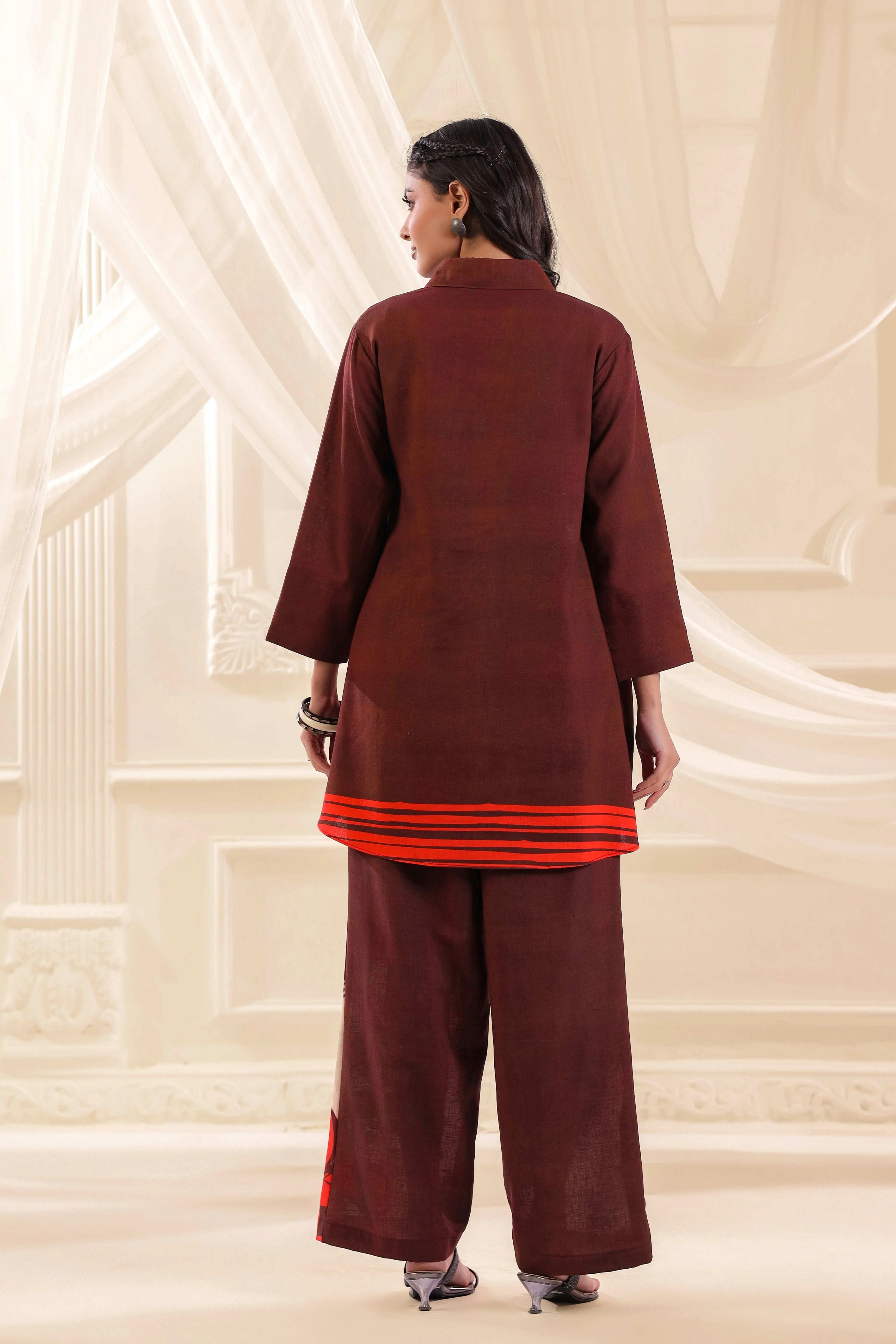Red Ochre Printed Linen Co-Ord Set - Image 5