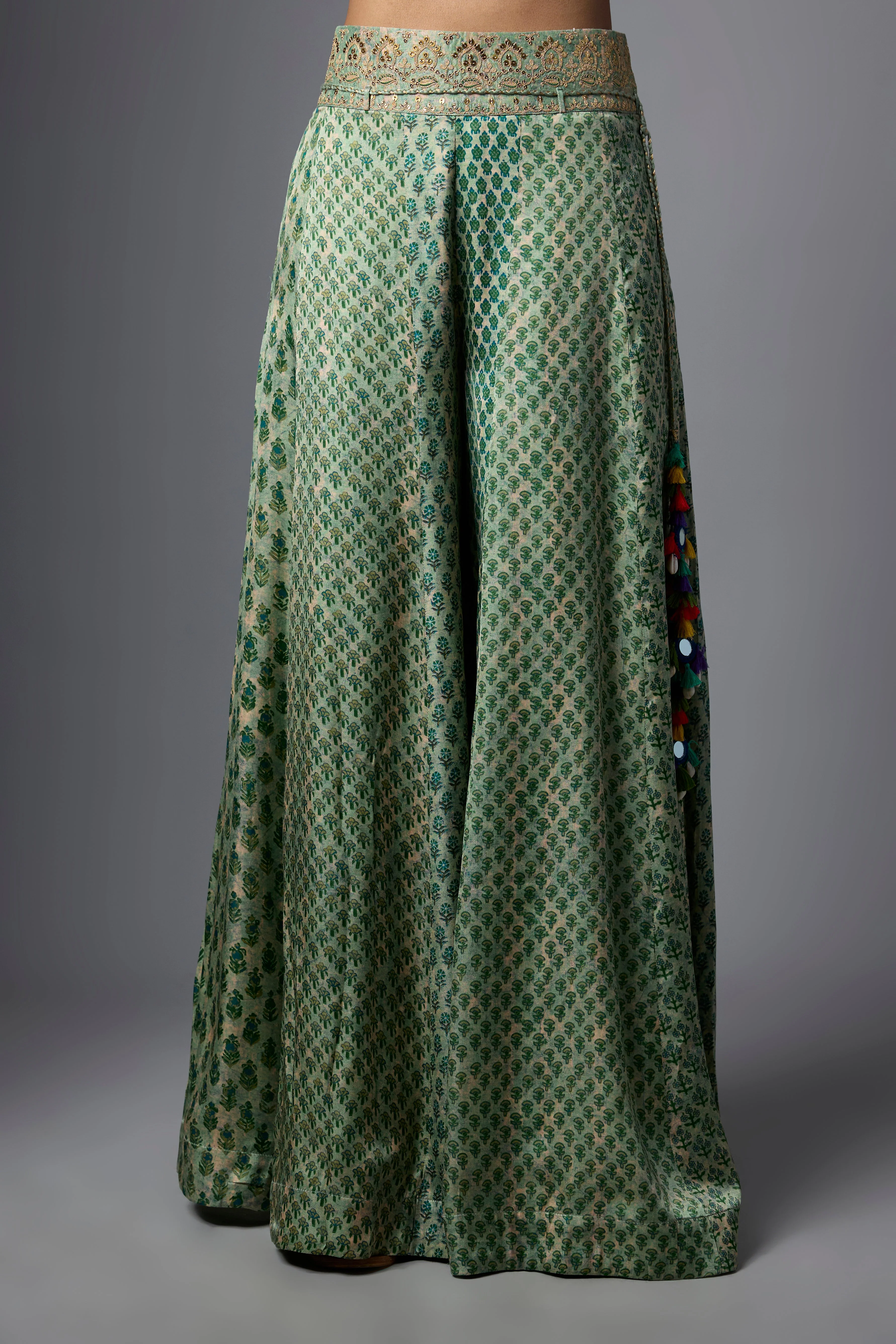 Pista Green Printed Slub Cotton Silk Tunic Co-Ord Set - Image 3