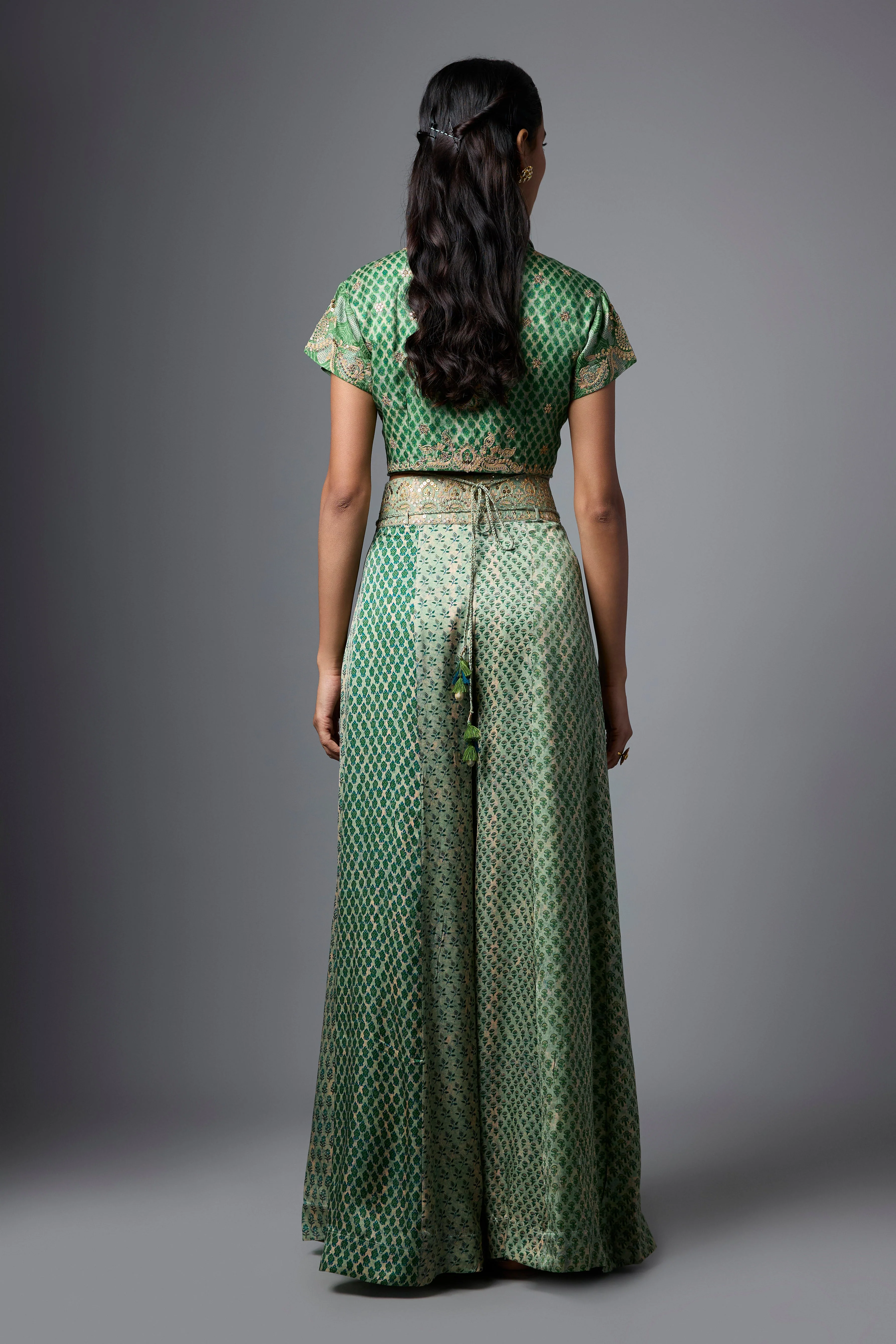 Pista Green Printed Slub Cotton Silk Tunic Co-Ord Set - Image 4