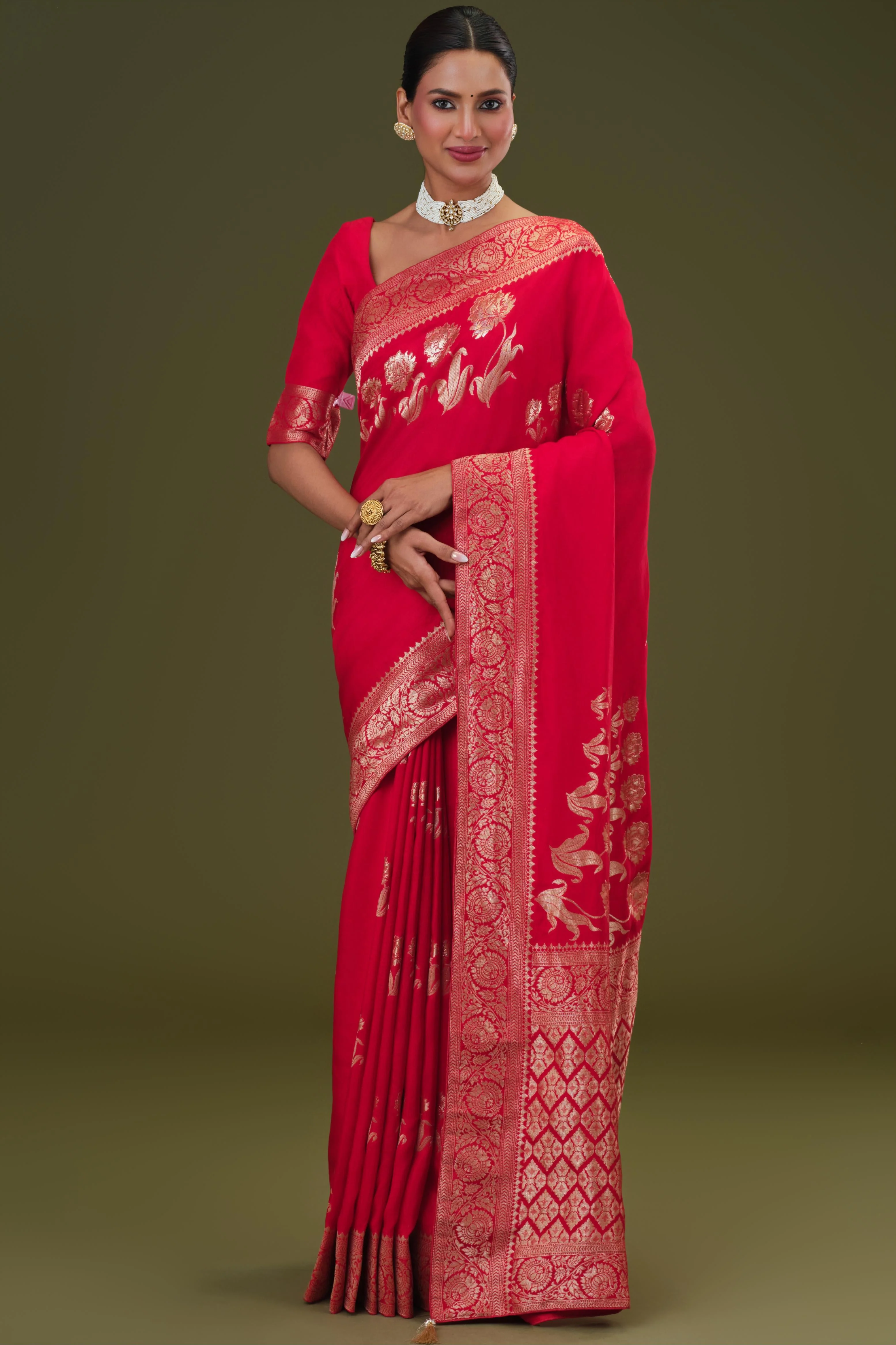 Red Zari Woven Dola Silk Saree - Image 5