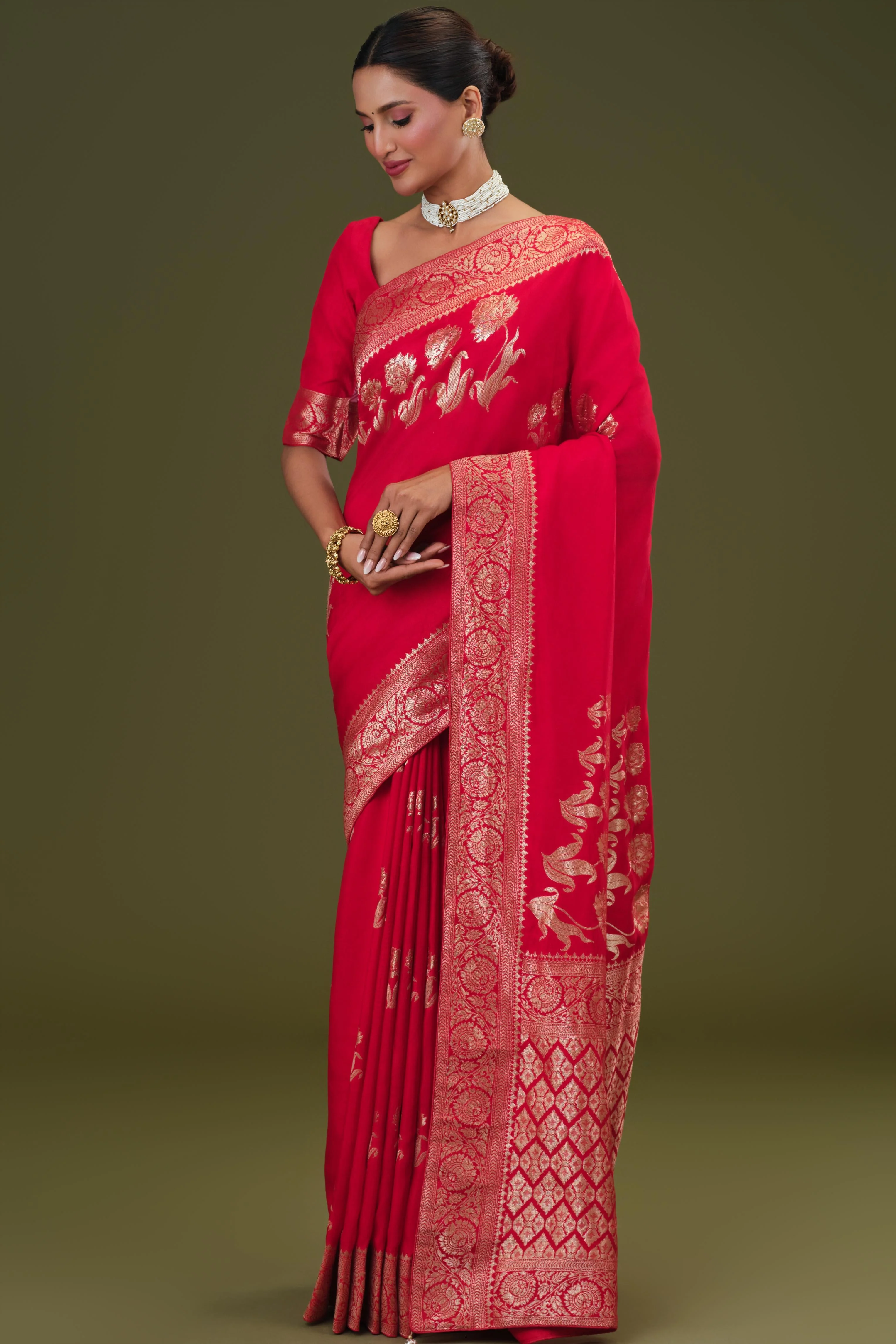 Red Zari Woven Dola Silk Saree - Image 6