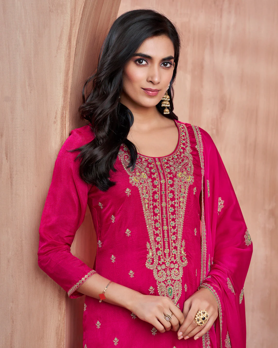 Crimson Bloom Embellished Vichitra Silk Pant Set - Image 2