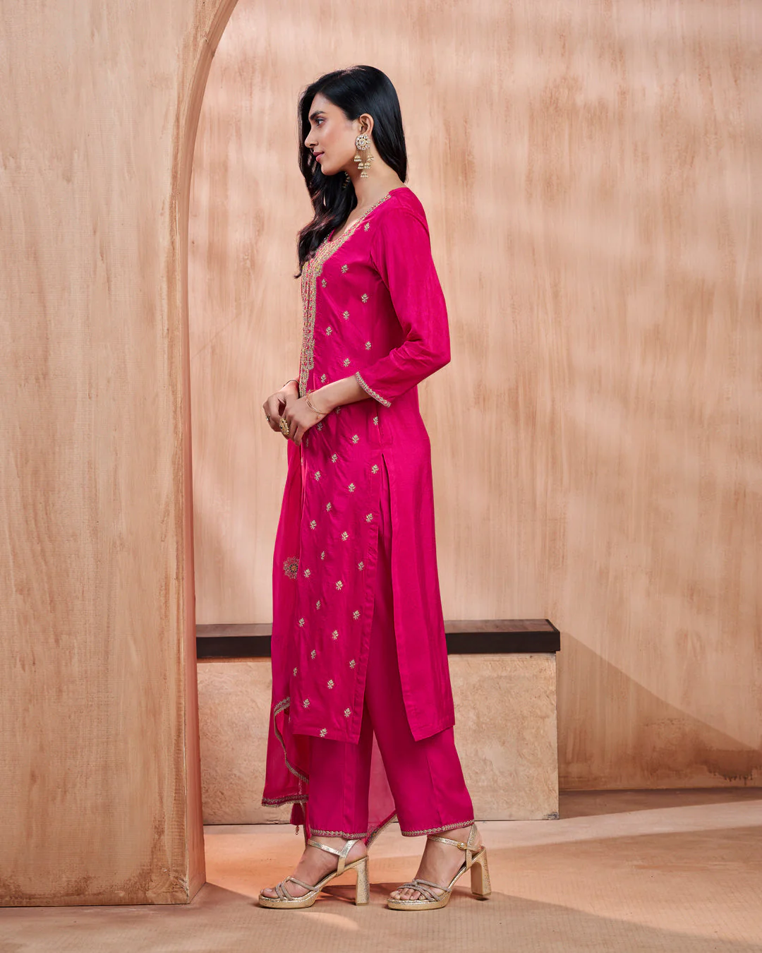 Crimson Bloom Embellished Vichitra Silk Pant Set - Image 5