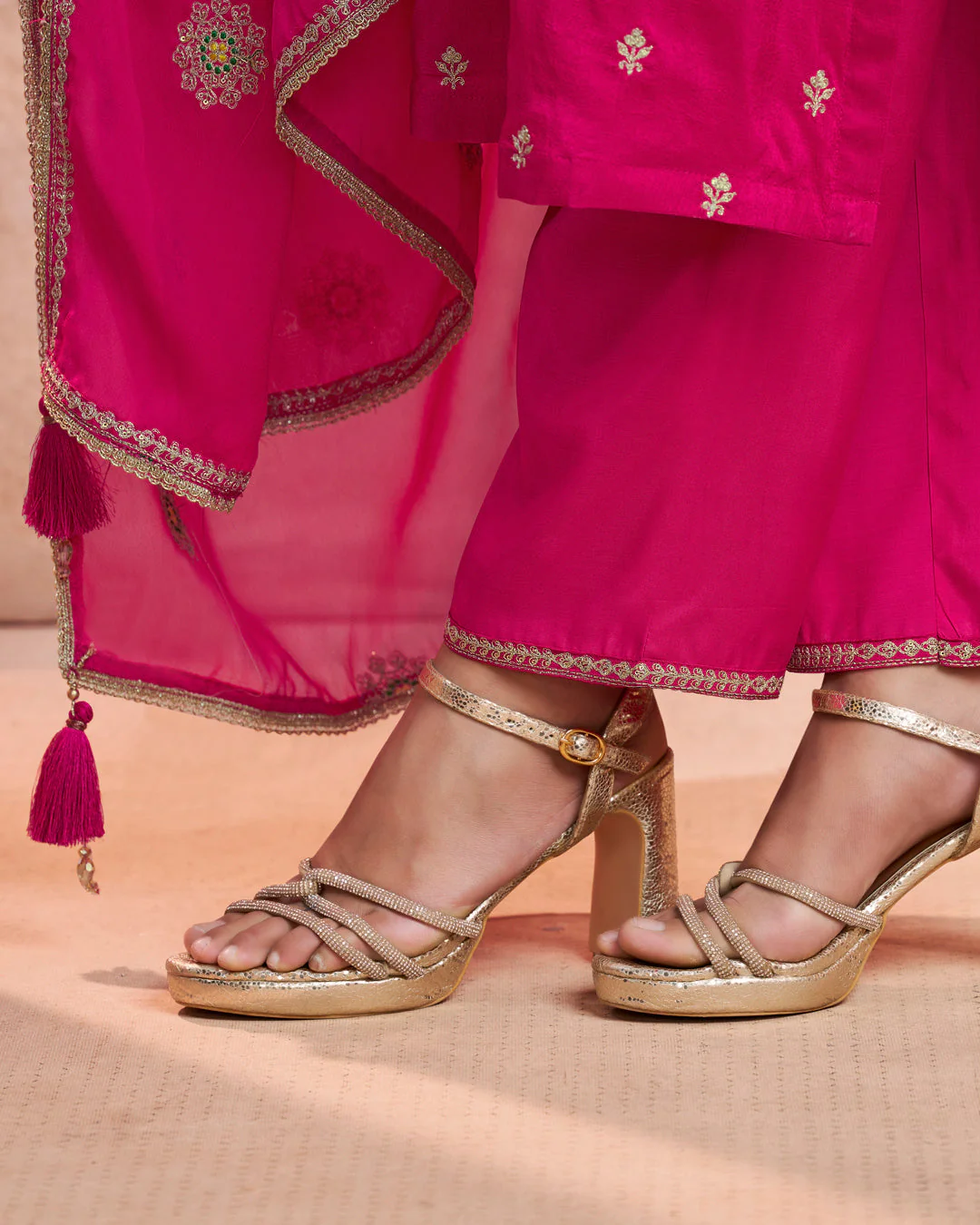 Crimson Bloom Embellished Vichitra Silk Pant Set - Image 6