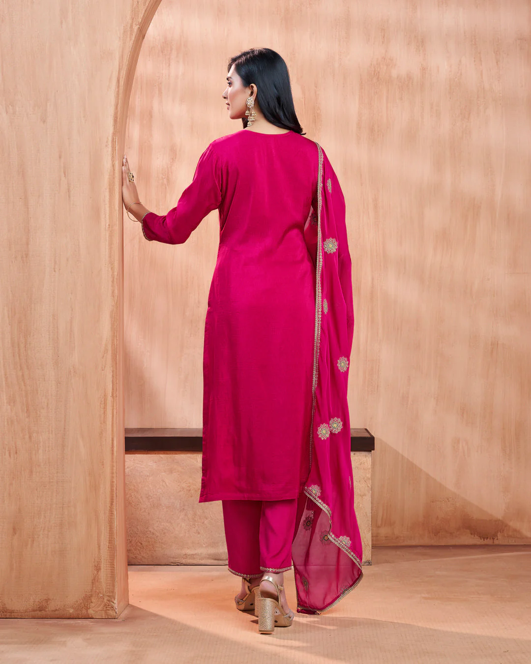Crimson Bloom Embellished Vichitra Silk Pant Set - Image 7